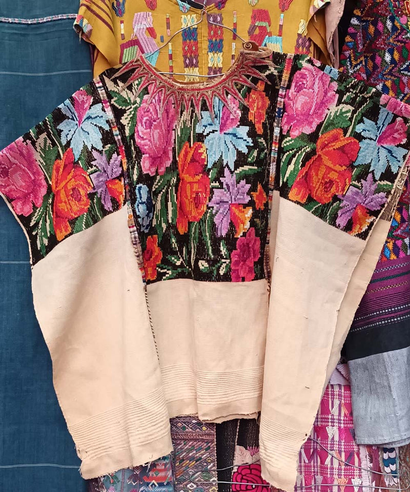 Vintage Guatemalan huipil with handwoven Mayan embroidery