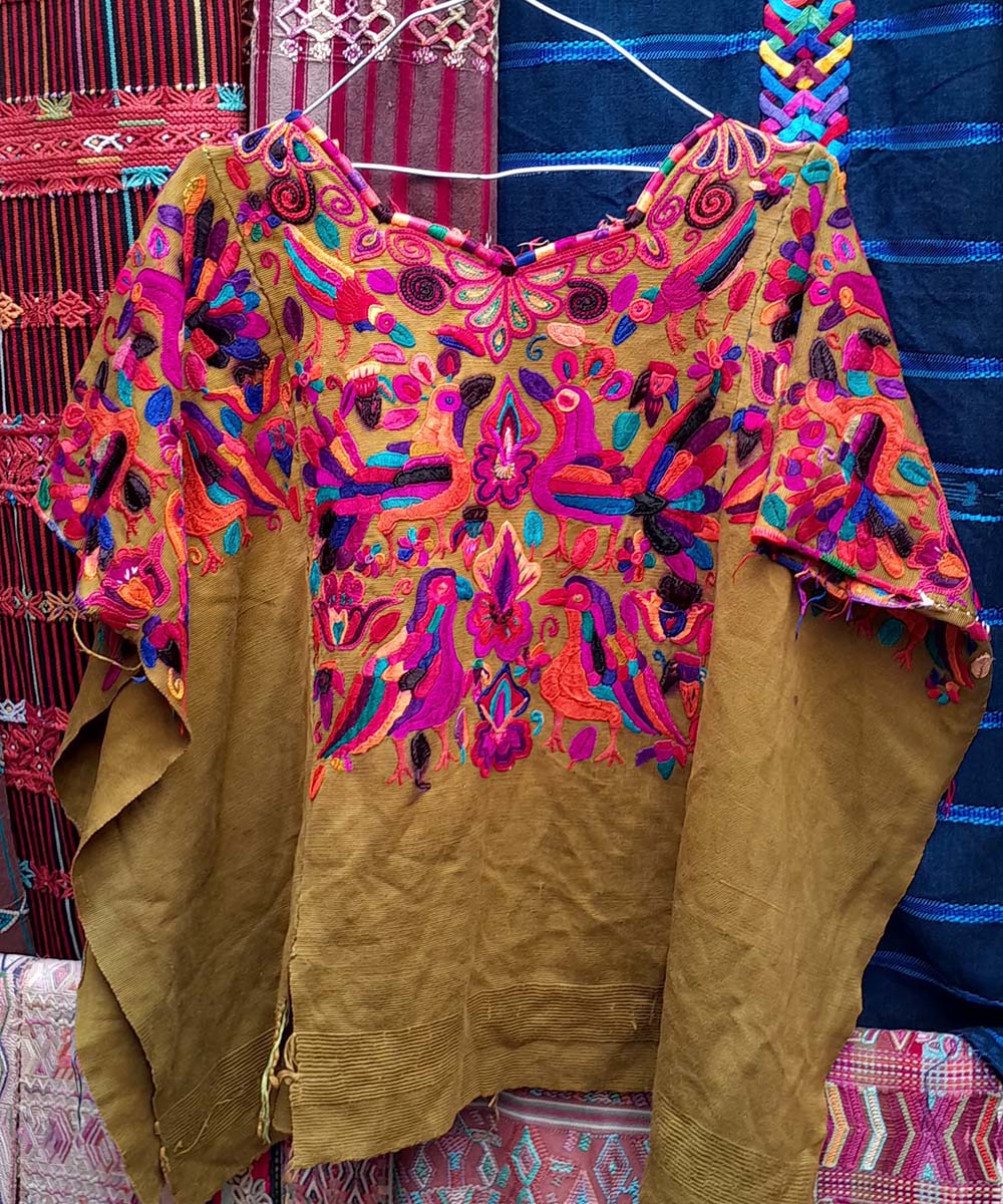 Pink and olive green Chichi huipil