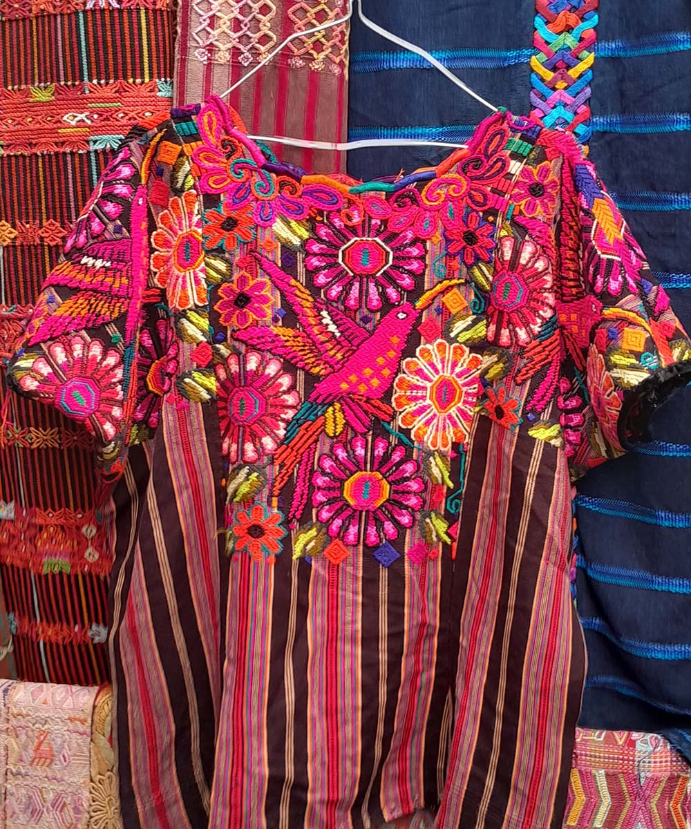 Striped red floral Chichi huipil