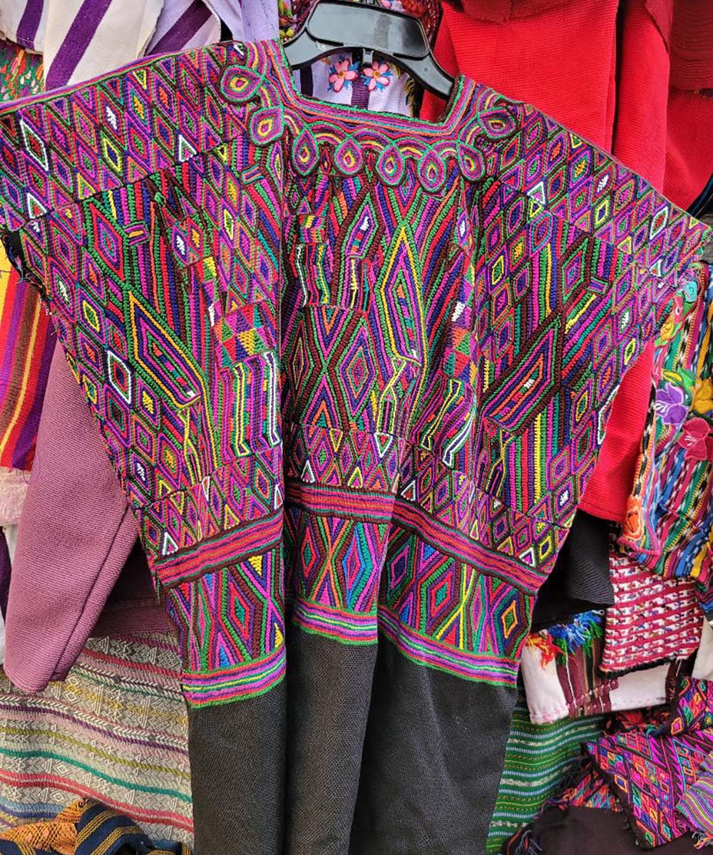 Pink and purple Nebaj huipil