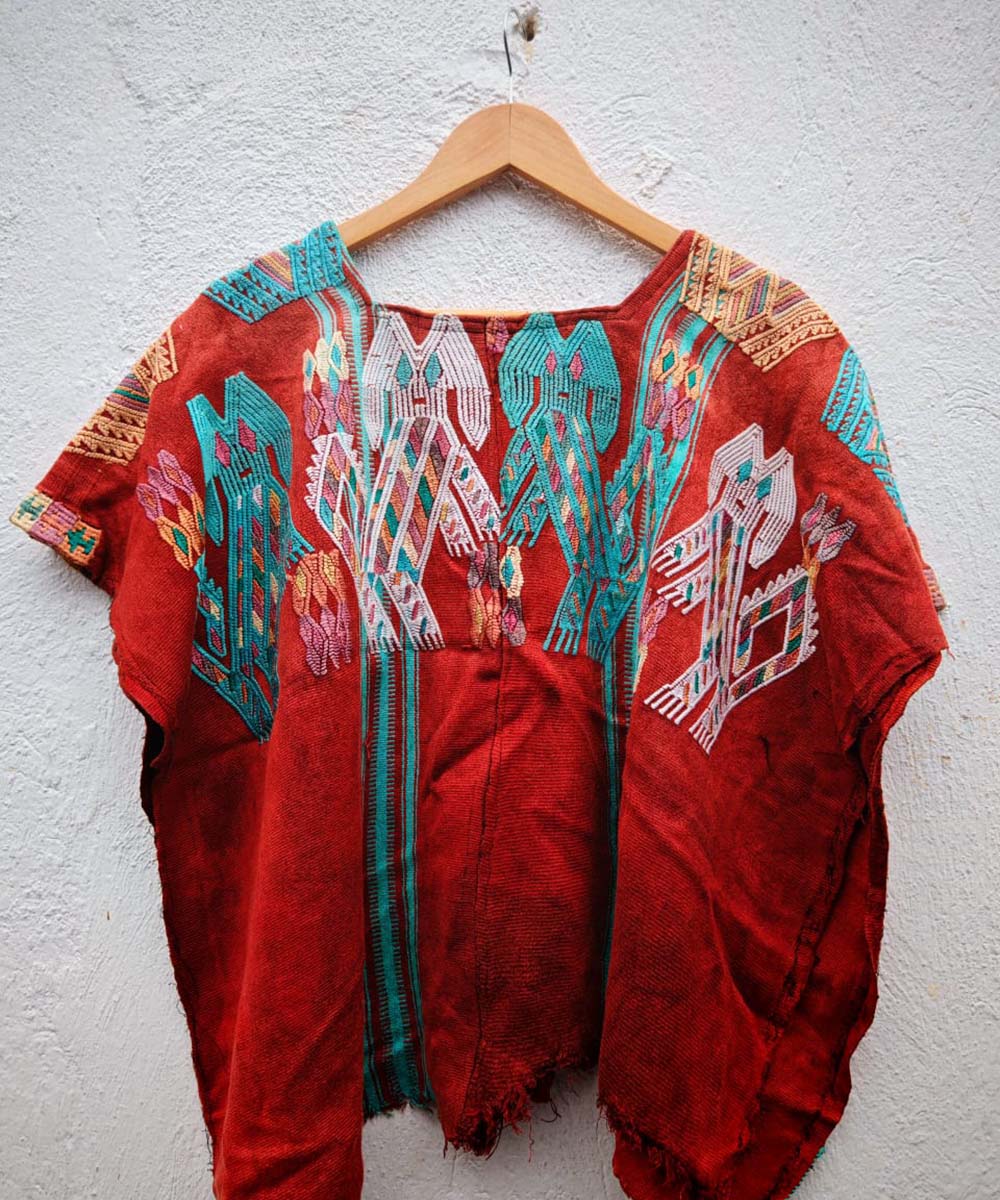 Red and blue Chajul huipil