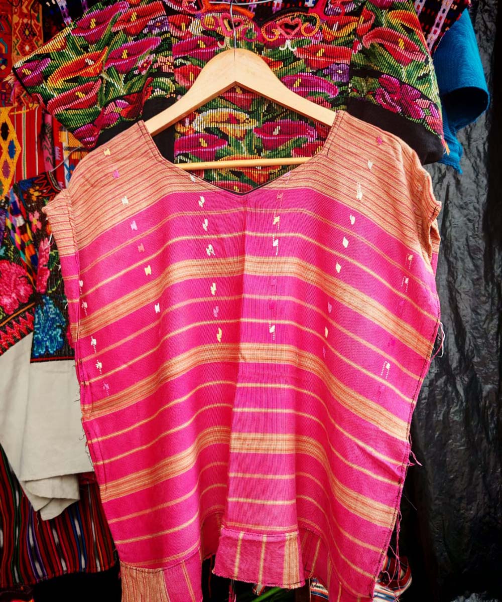 Pink and biscuit striped huipil