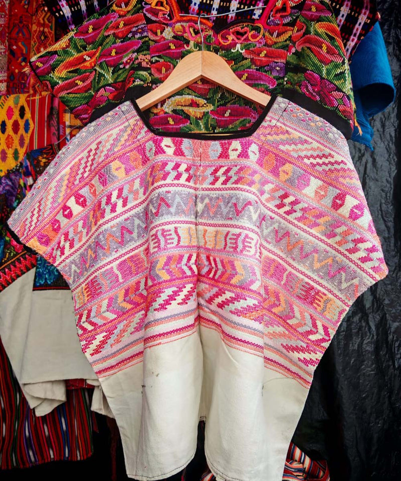 Pink and grey Comalapa huipil