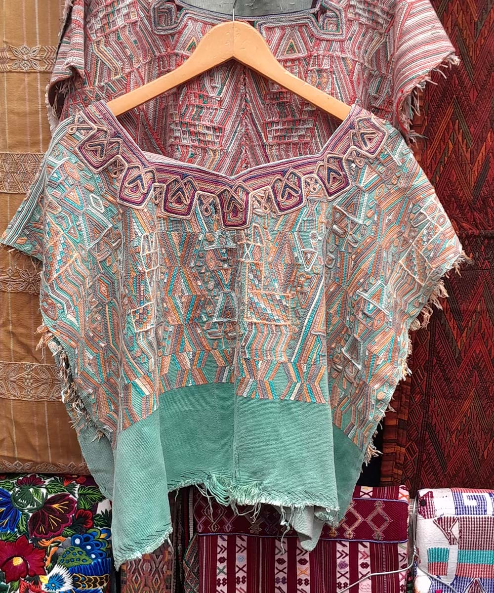 Faded turquoise Nebaj huipil