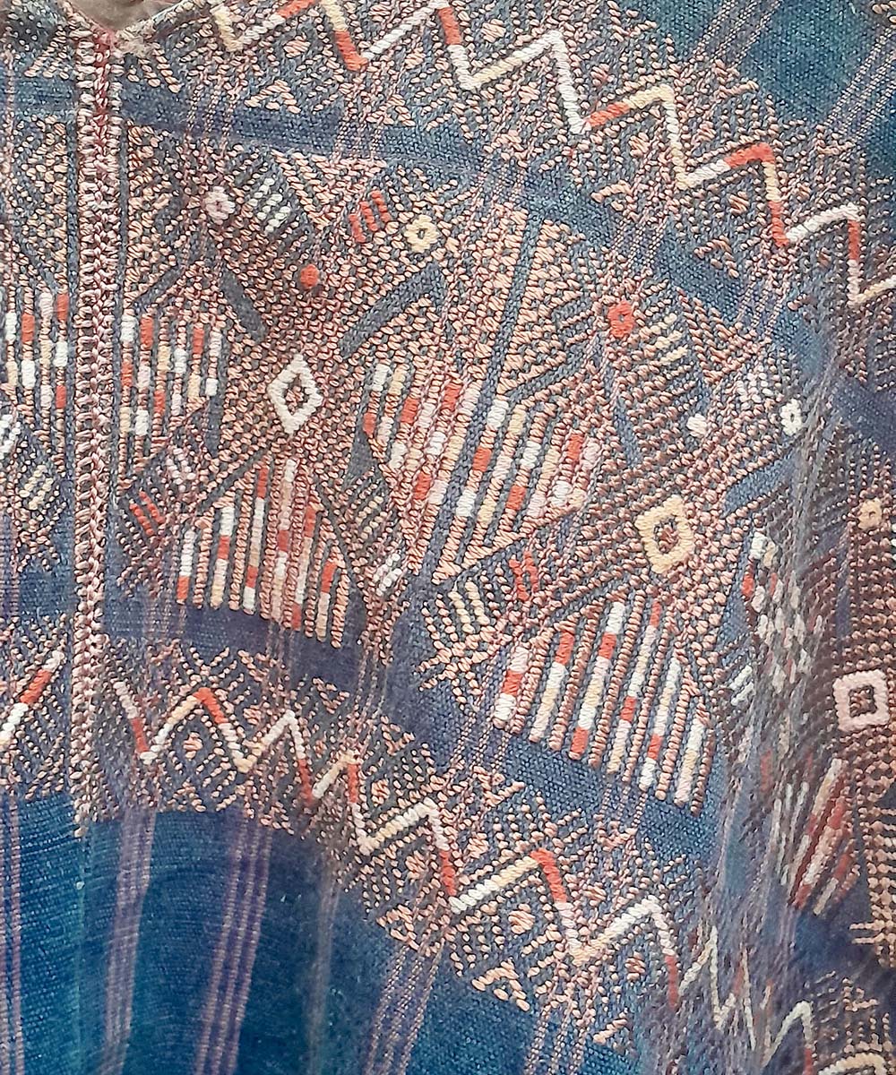 Indigo Xejuyub huipil with double headed bird