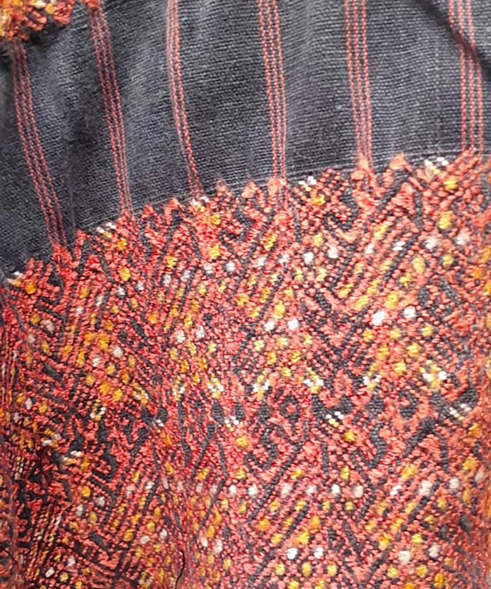 Indigo Xejuyub huipil with red embroidery