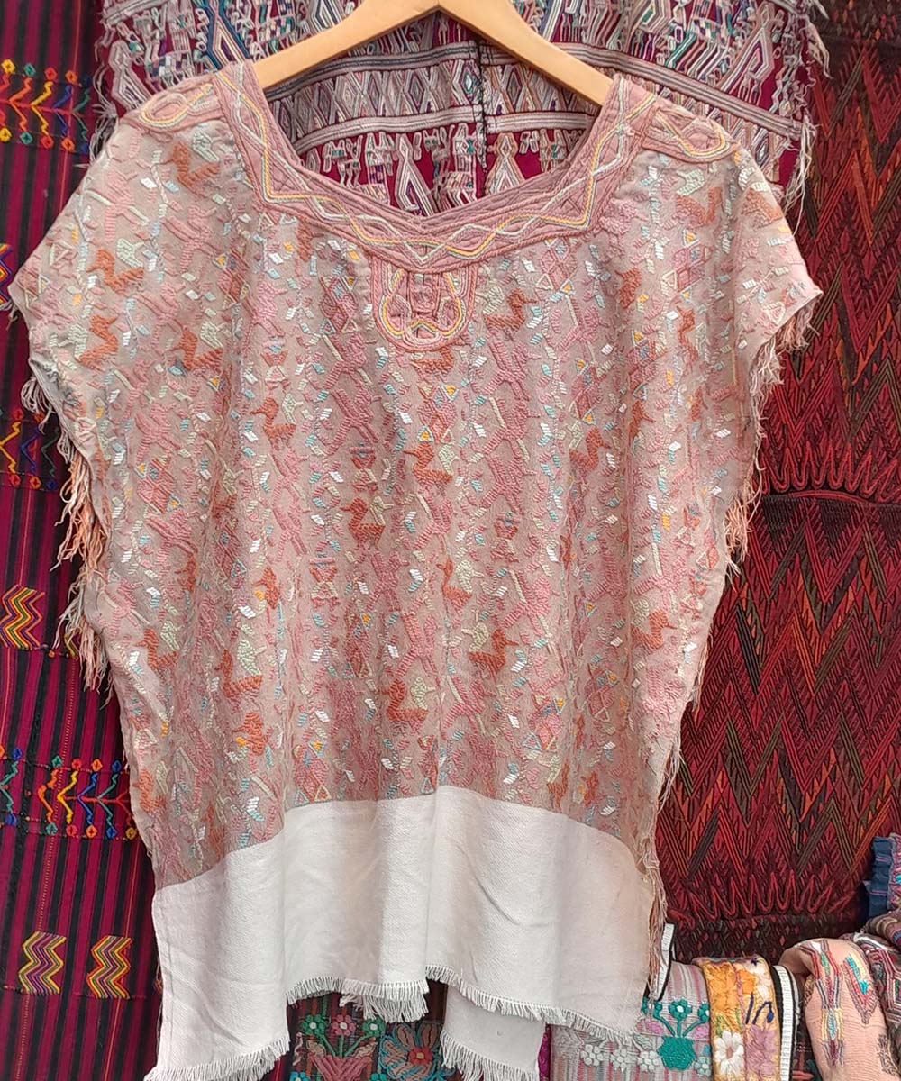 Biscuit and coral Nebaj huipil