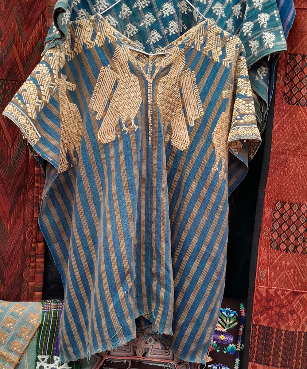 Indigo Nahuala huipil with peacocks