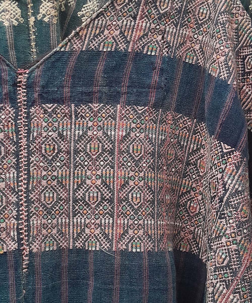 Indigo Xejuyub huipil with tiny bird motifs