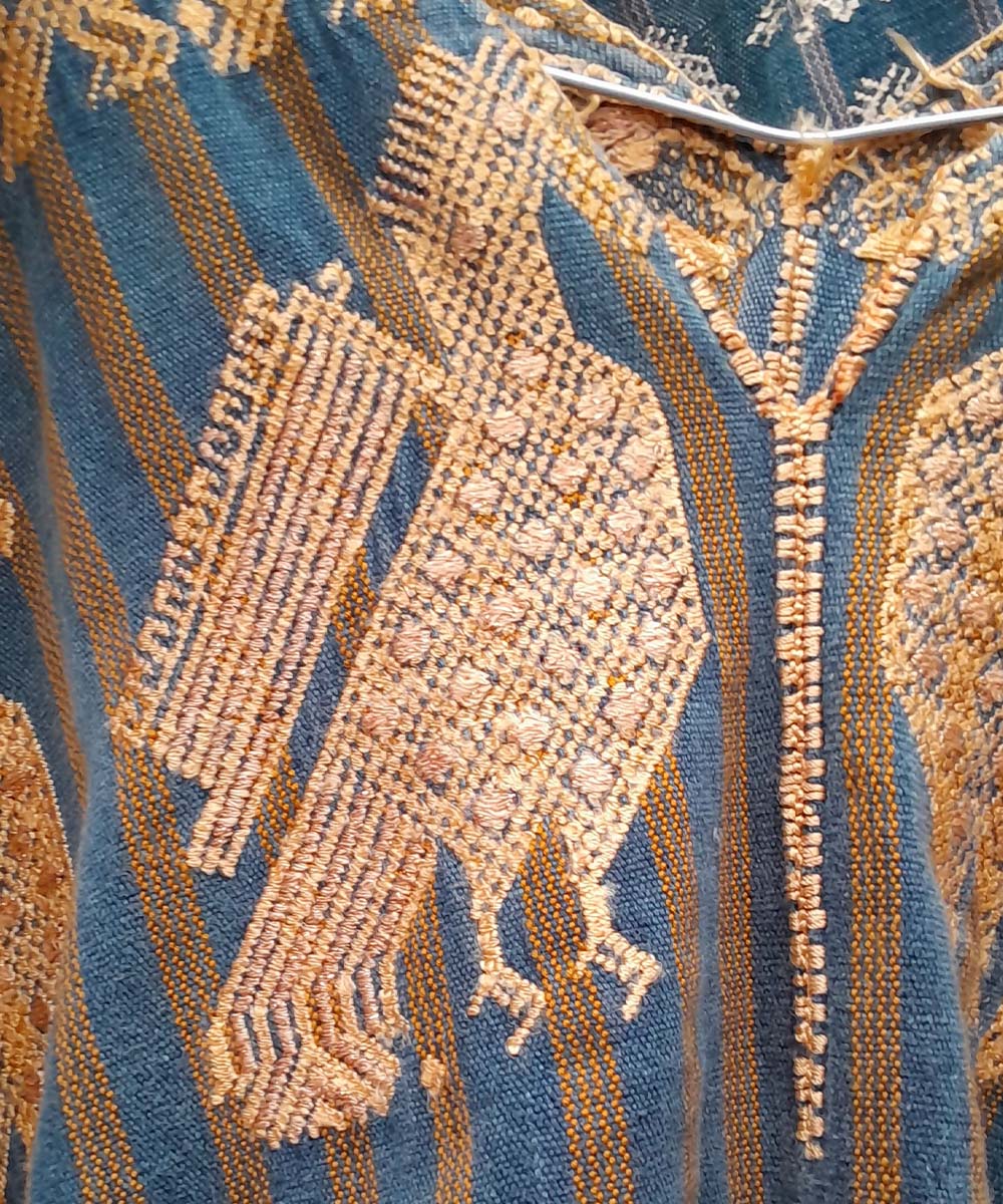 Indigo Nahuala huipil with peacocks