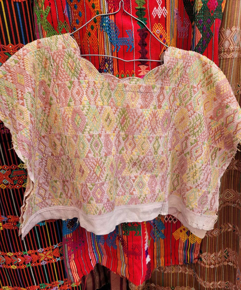 Pale pink and green Coban huipil