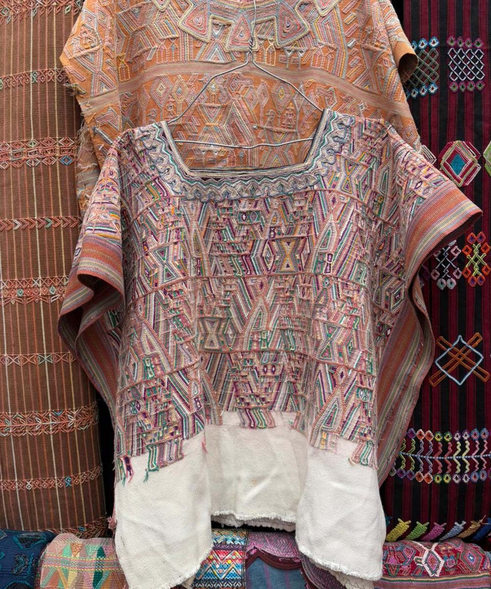 Soft pink and white Nebaj huipil