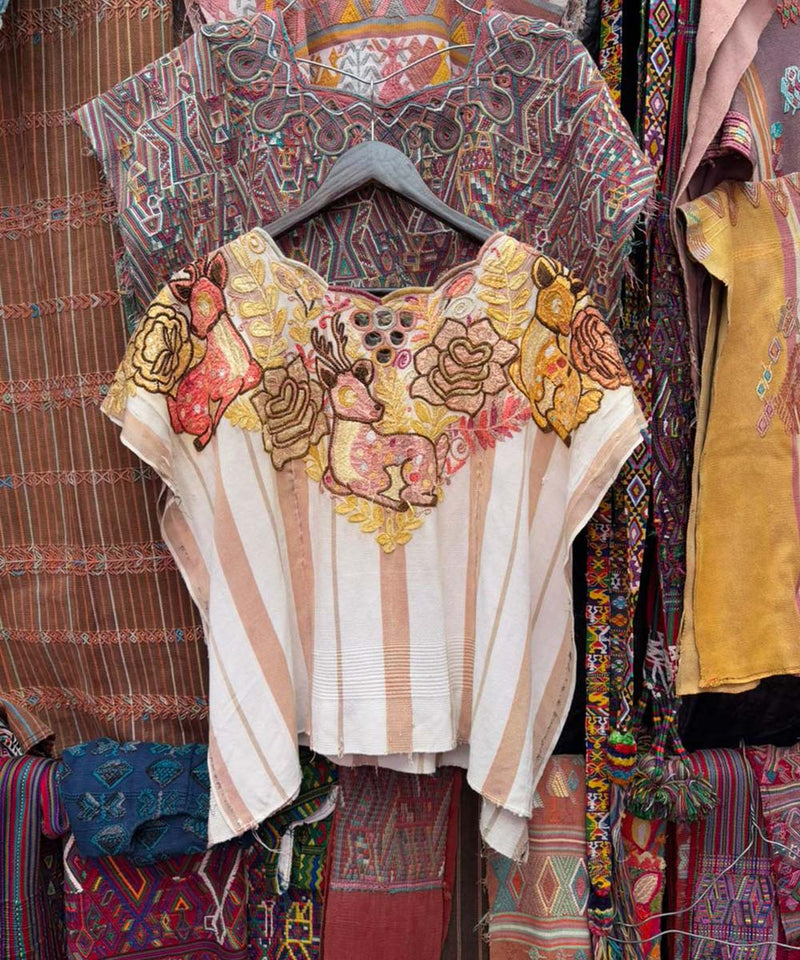 Cream and mushroom pink Santiago huipil