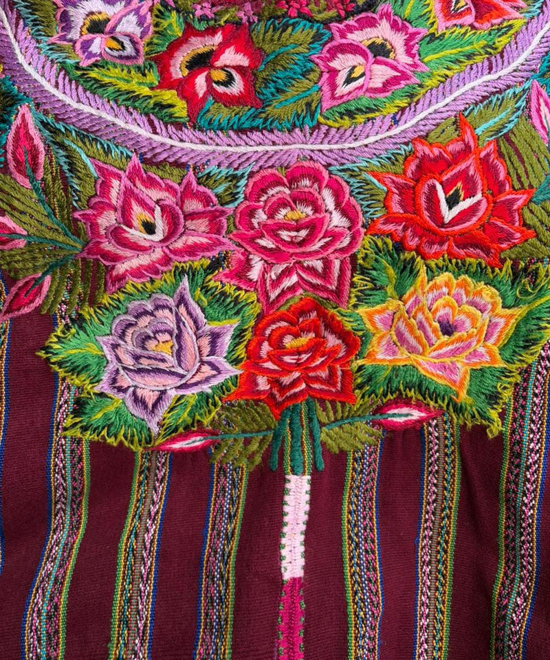 Floral Patzun huipil on burgundy