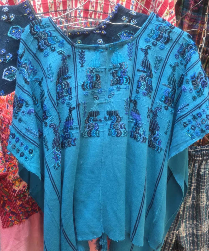 Bright blue San Lucas Toliman huipil