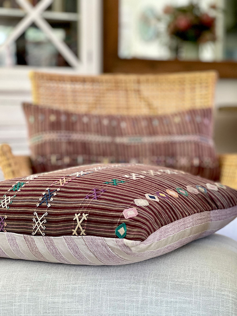 Embroidered Vintage textile huipil cushion
