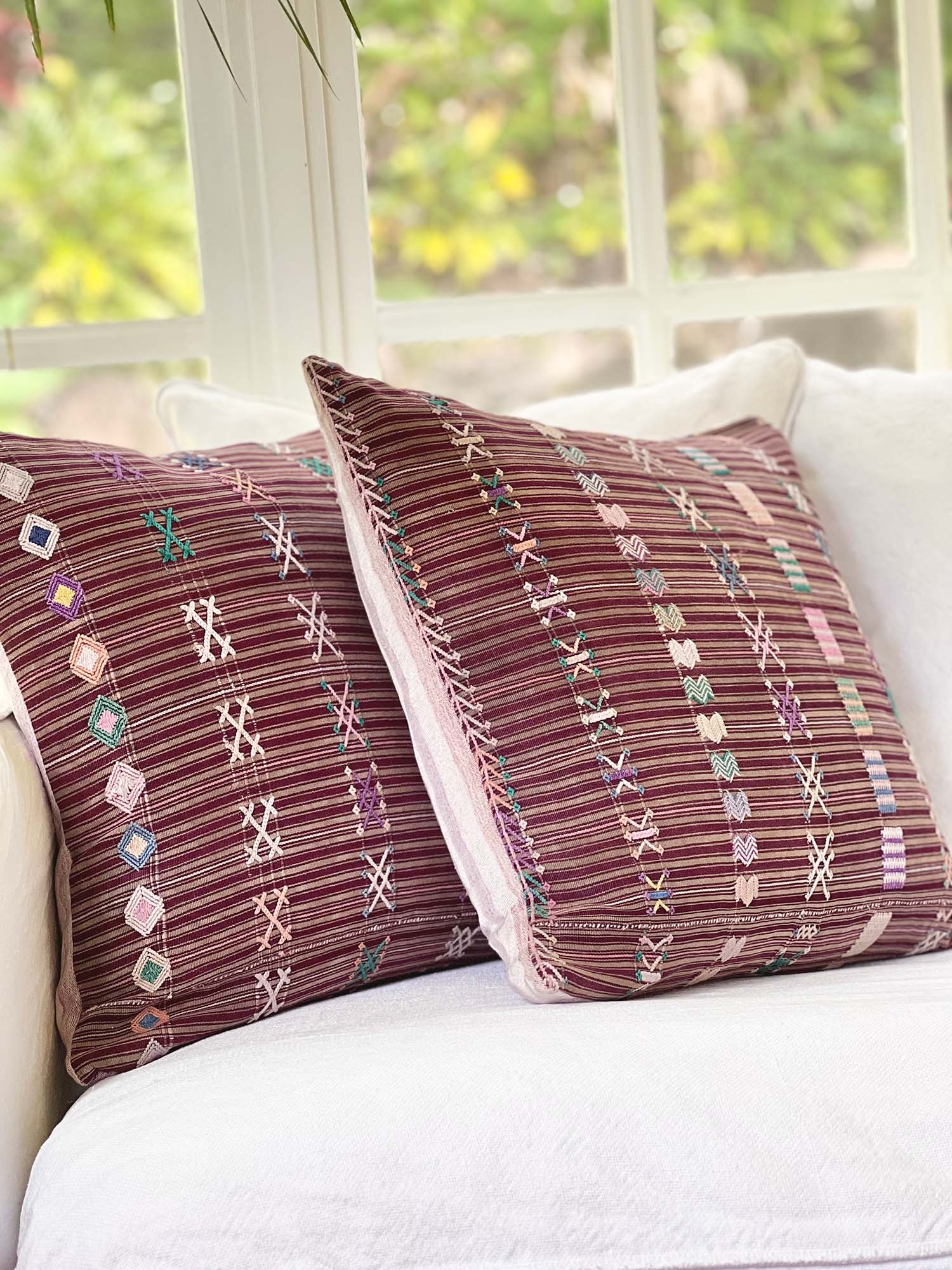 Embroidered Vintage textile huipil cushion