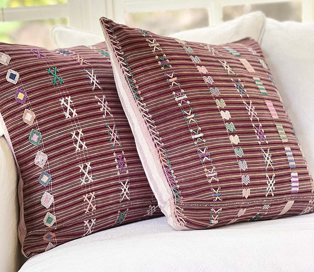 Embroidered Vintage textile huipil cushion