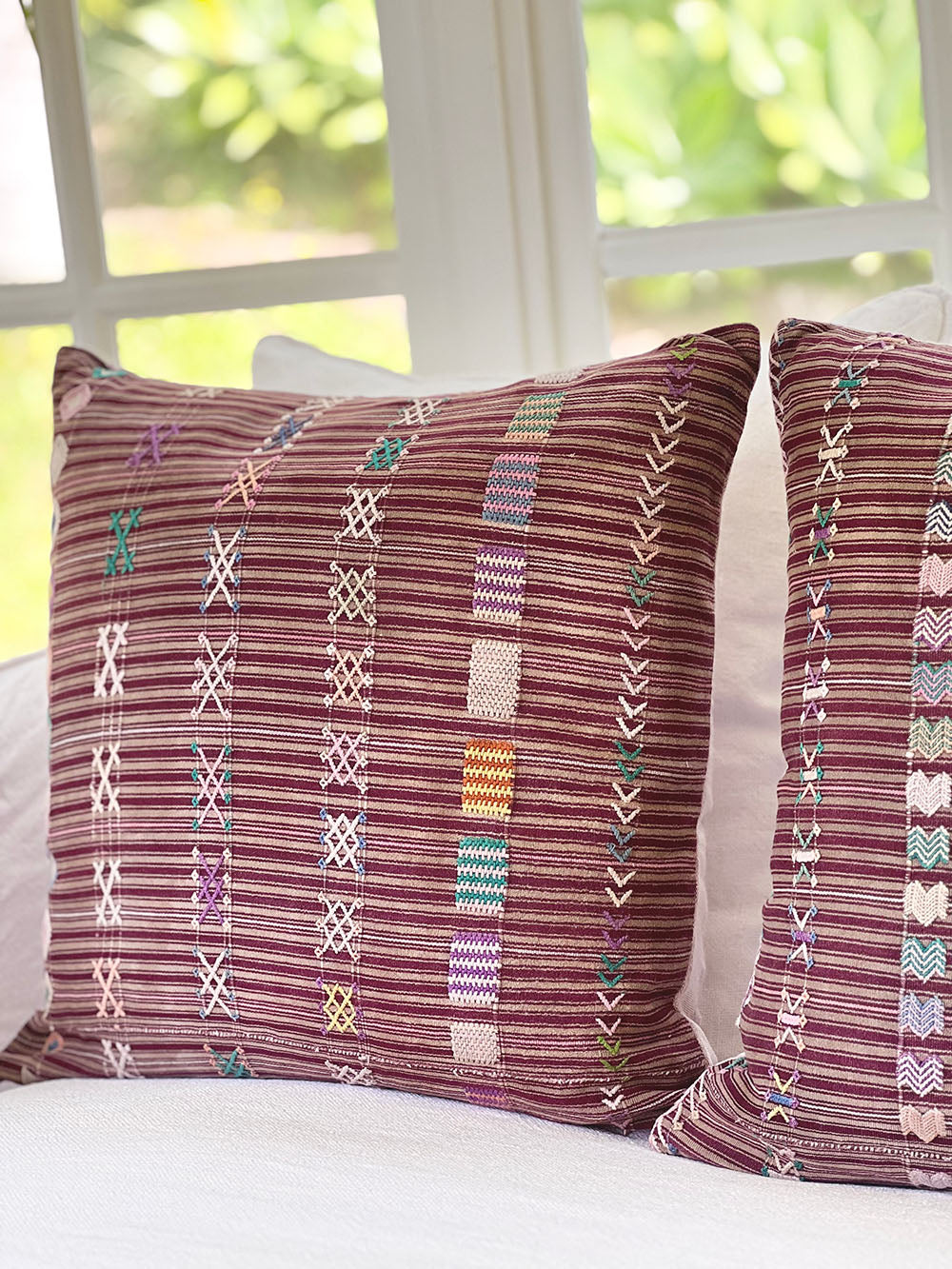 Embroidered Vintage textile huipil cushion