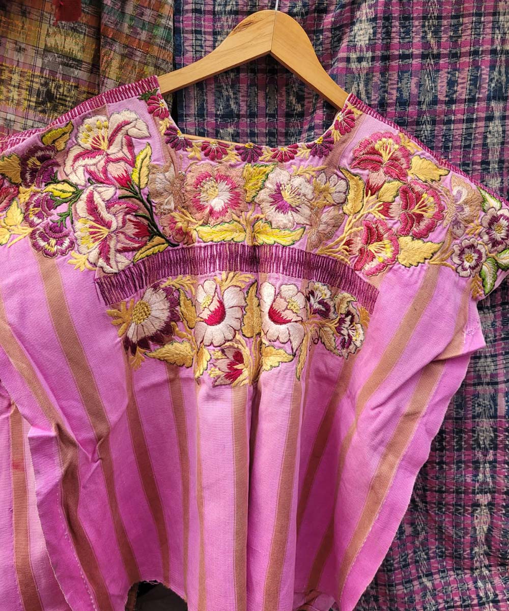 Pink and gold floral Santiago huipil