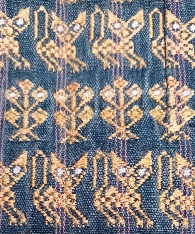Indigo Nahuala huipil with cats and corn