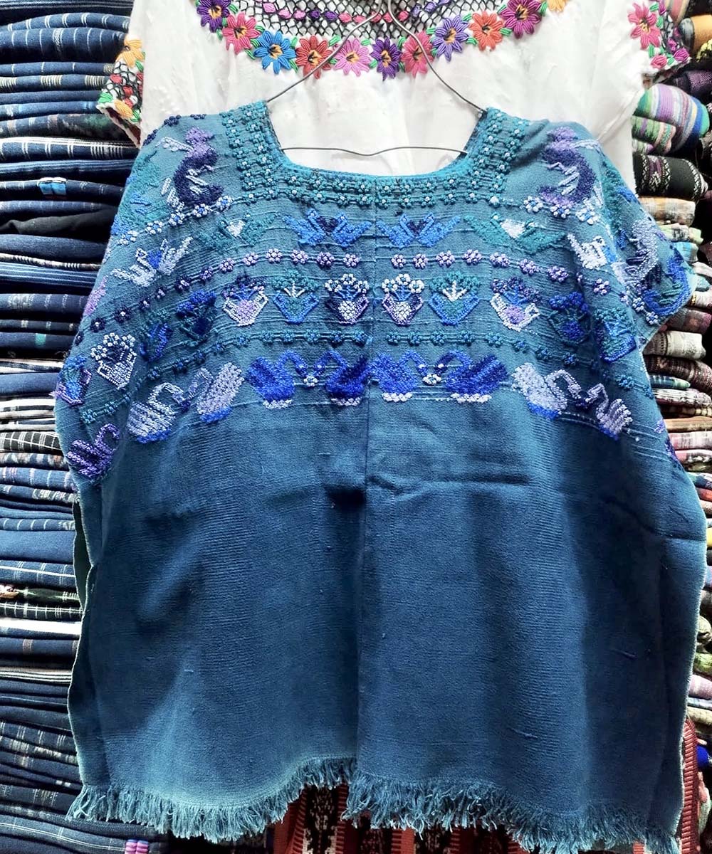 Bright teal San Lucas Toliman huipil