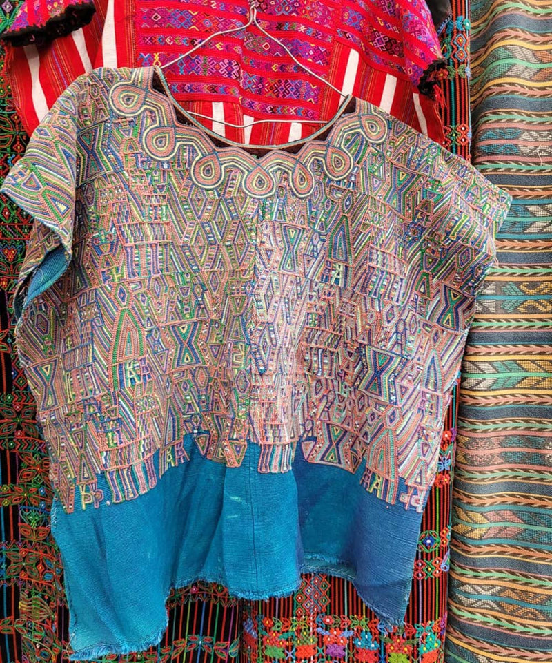 Colorful on blue Nebaj huipil