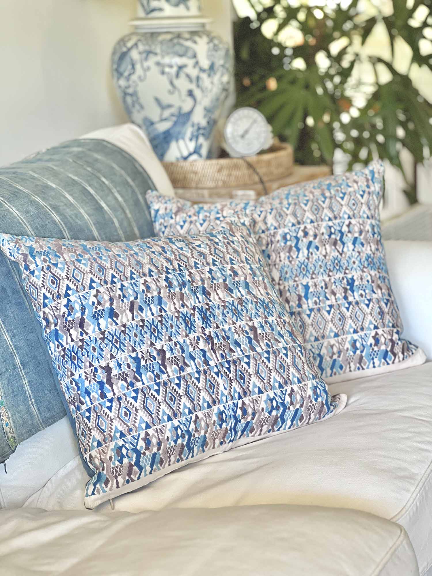 Blue and Greige Coban Pillow