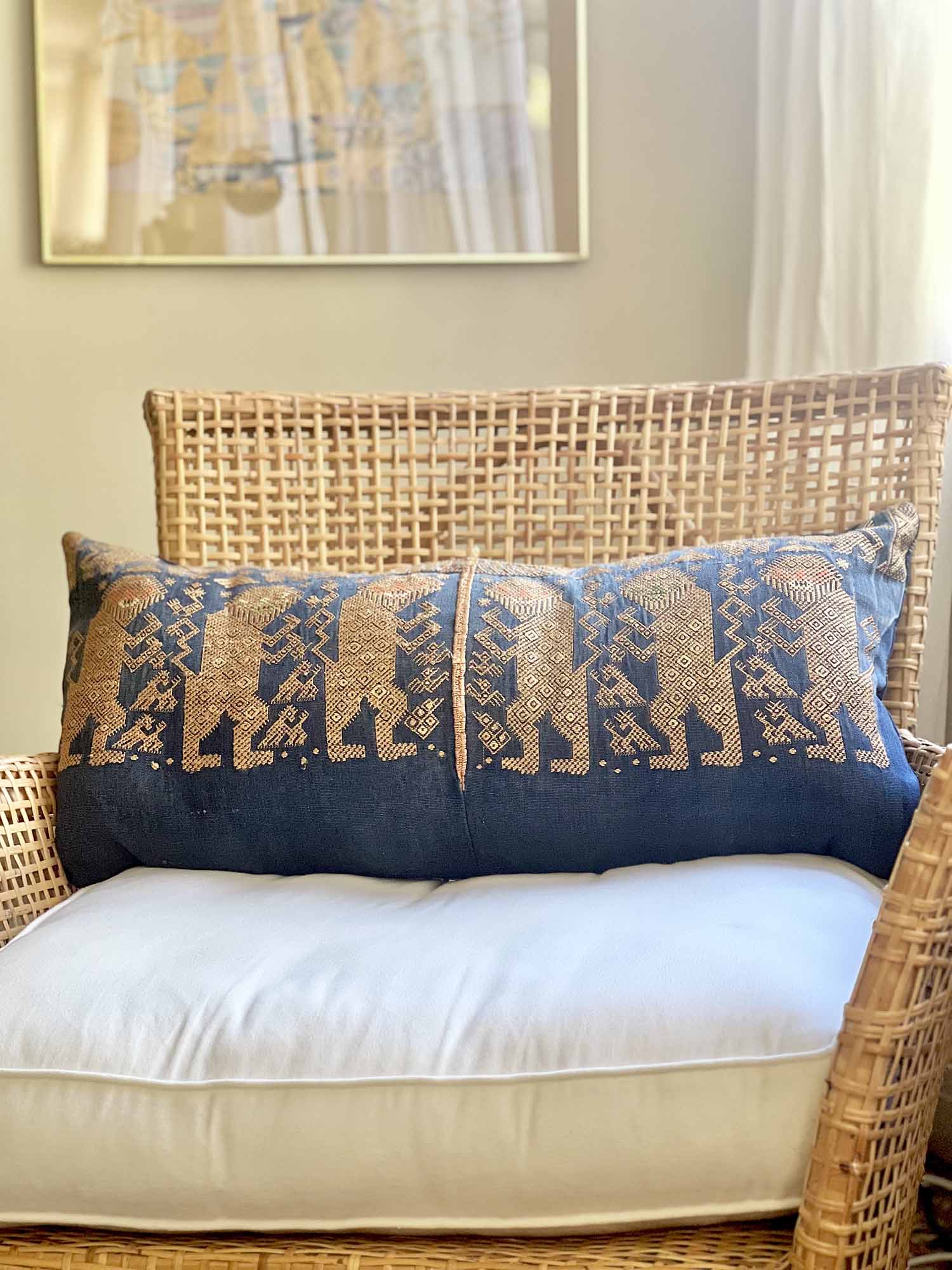 Indigo and Gold Nahuala Lumbar Pillow