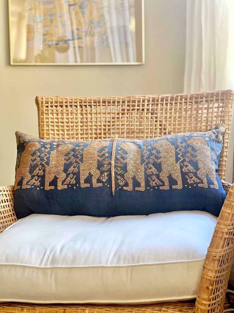 Indigo and Gold Nahuala Lumbar Pillow