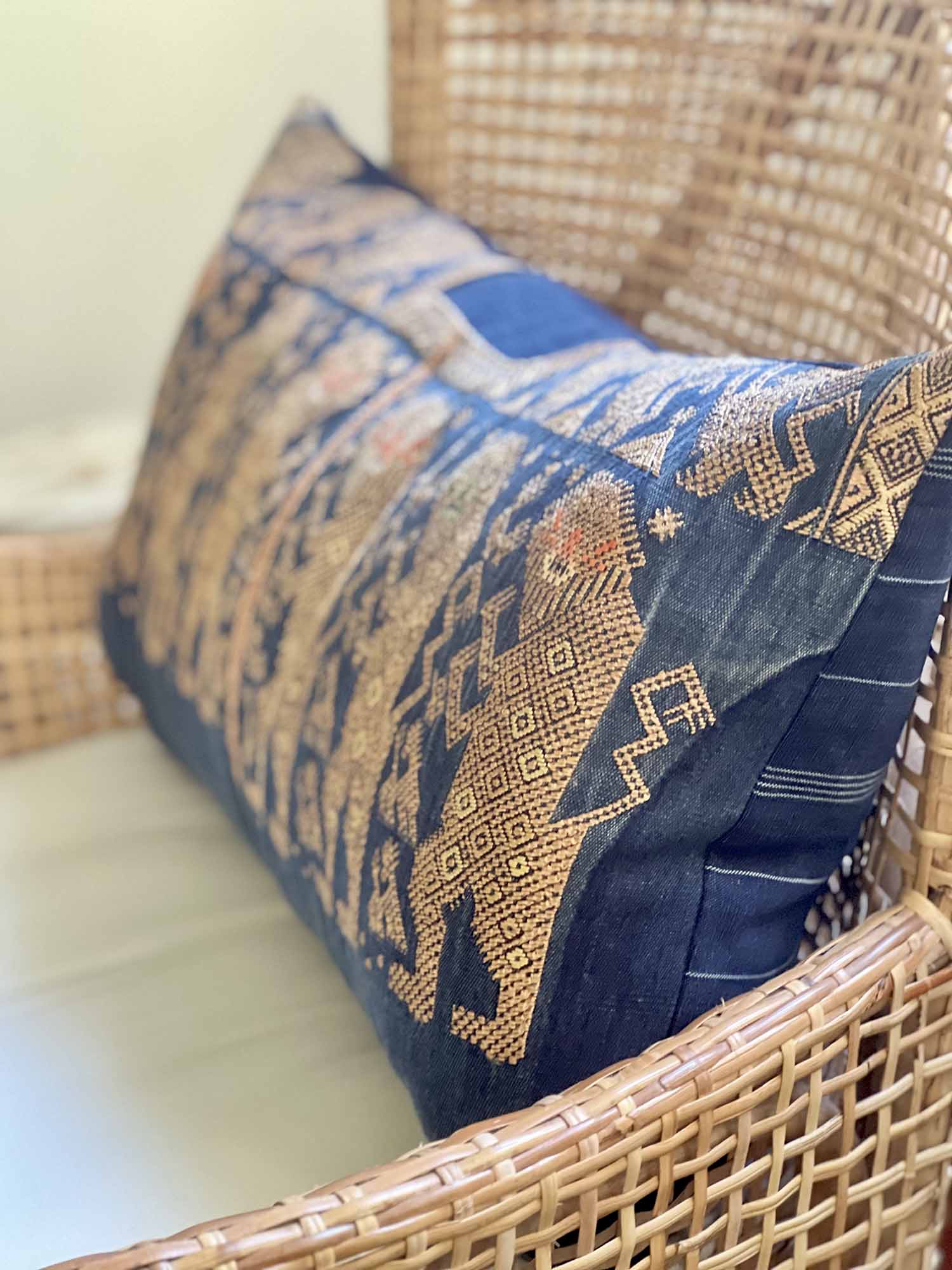 Indigo and Gold Nahuala Lumbar Pillow