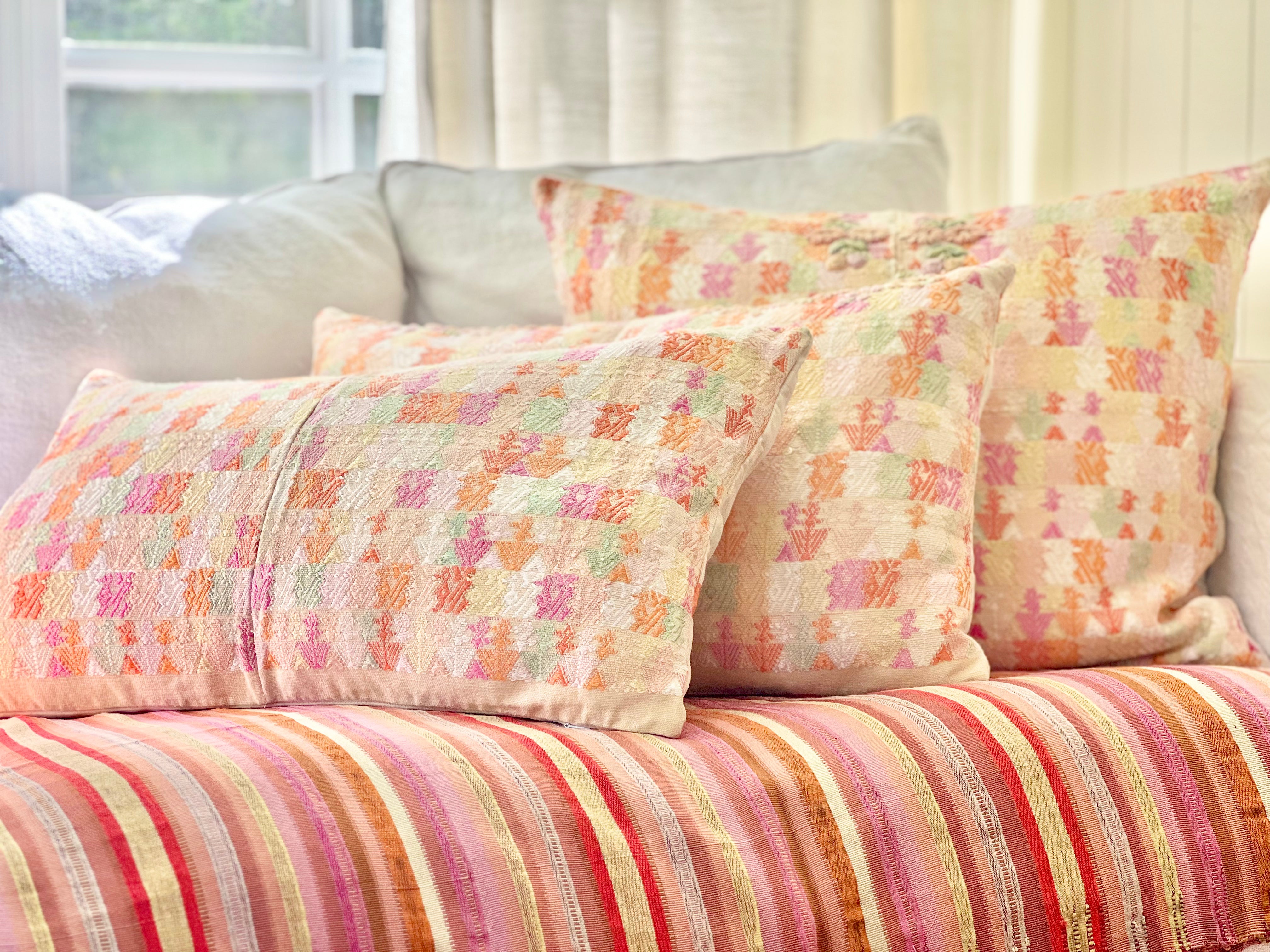 Pillow made from vintage Guatemalan huipil textiles
