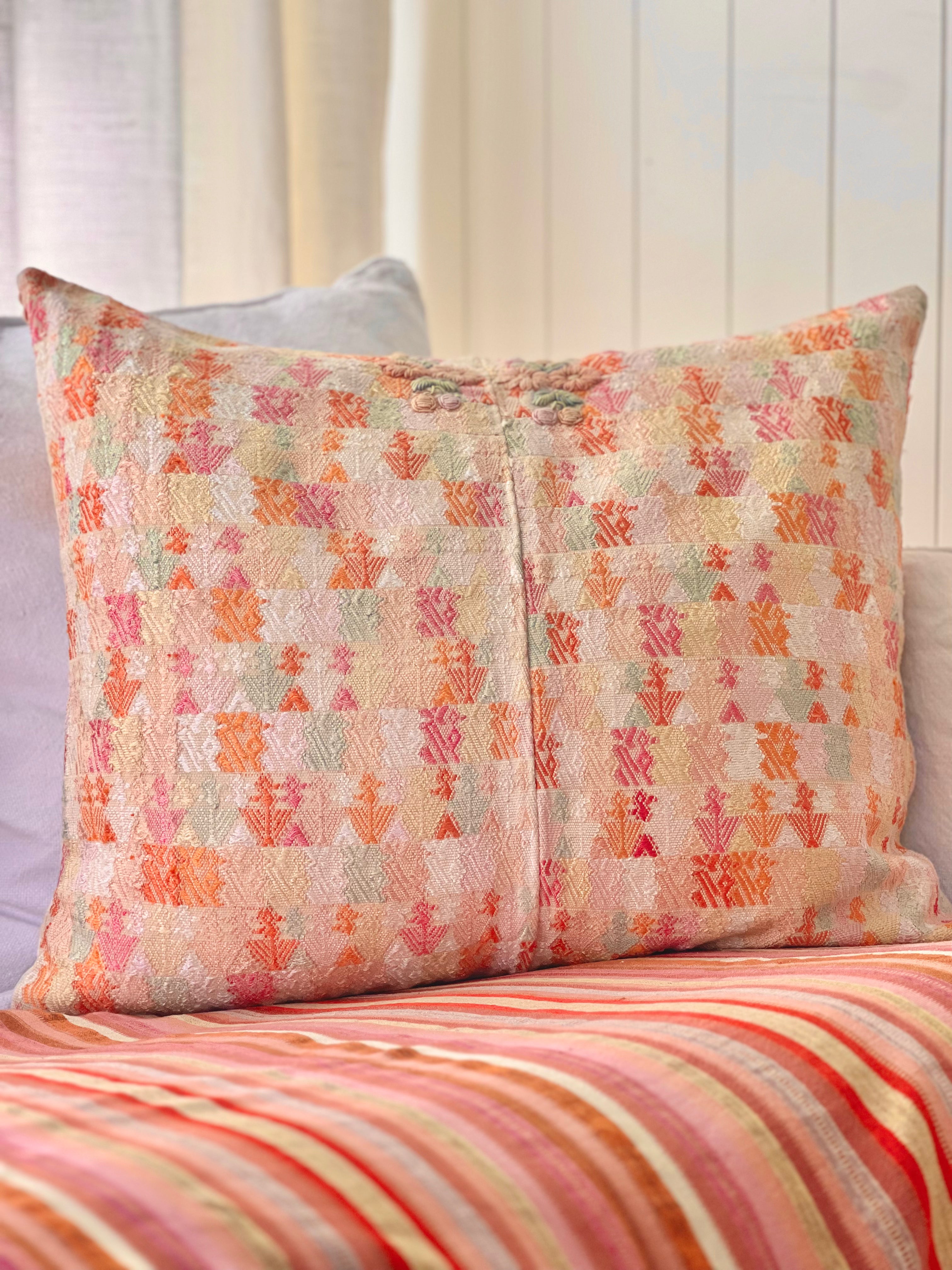 Pillow made from vintage Guatemalan huipil textiles