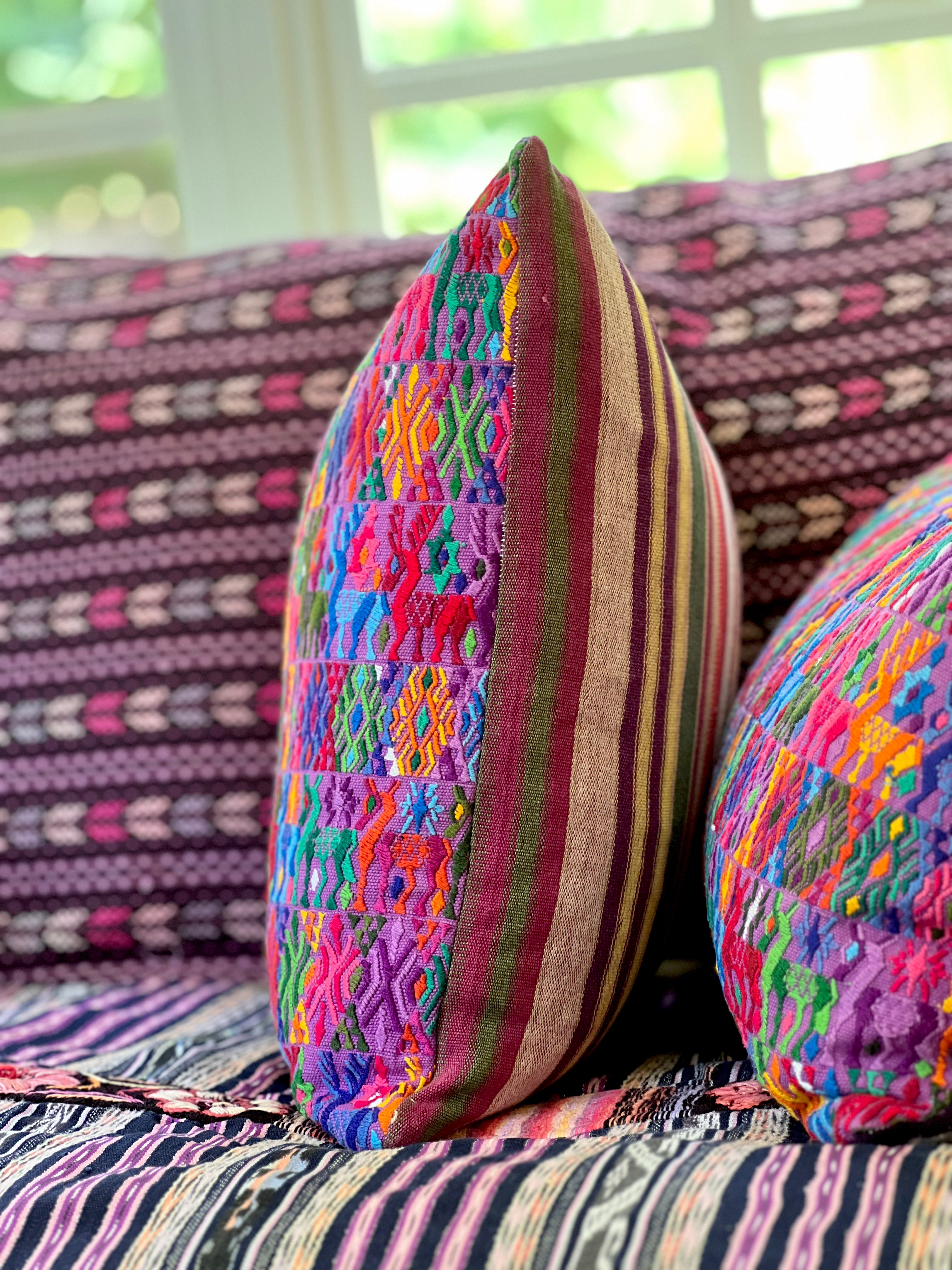 Pillow made from vintage Guatemalan huipil textiles