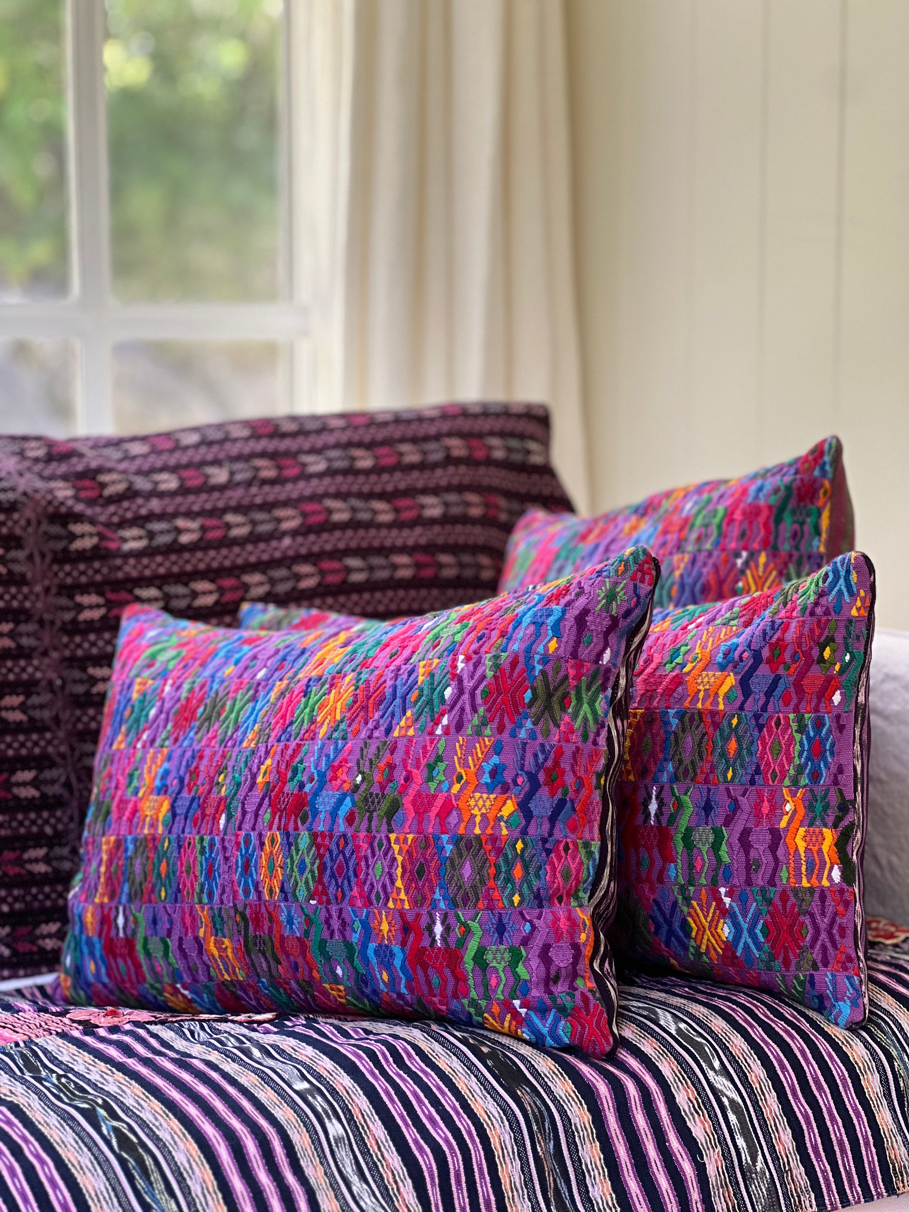 Pillow made from vintage Guatemalan huipil textiles