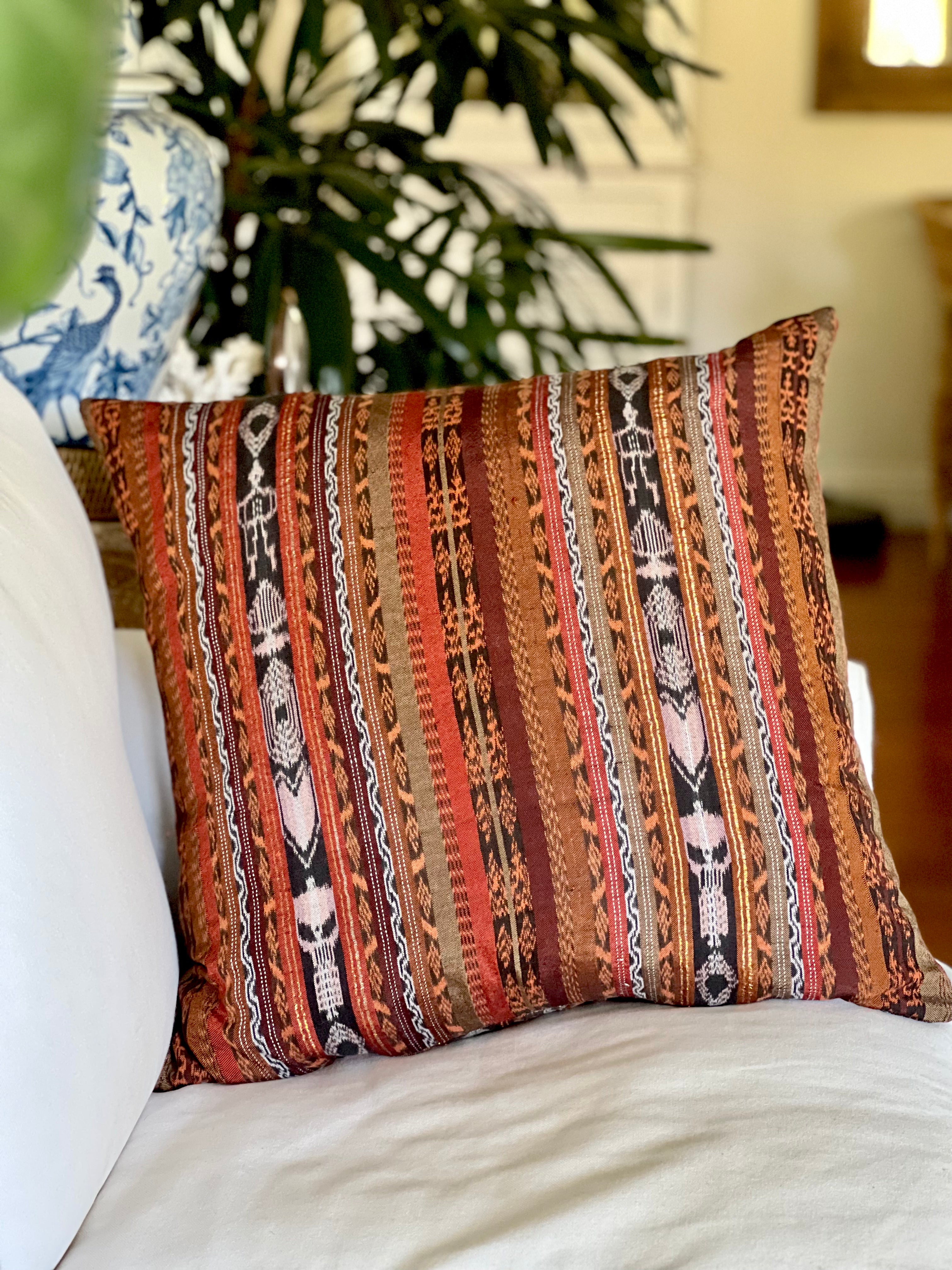 Pillow made from vintage Guatemalan huipil textiles