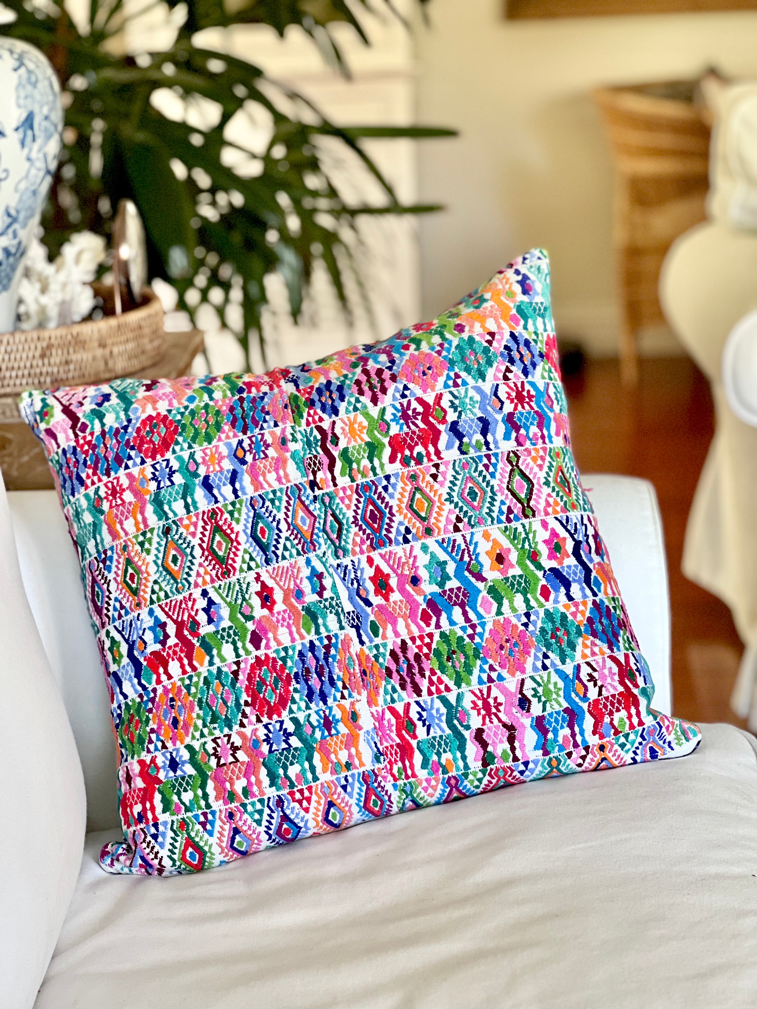 Pillow made from vintage Guatemalan huipil textiles