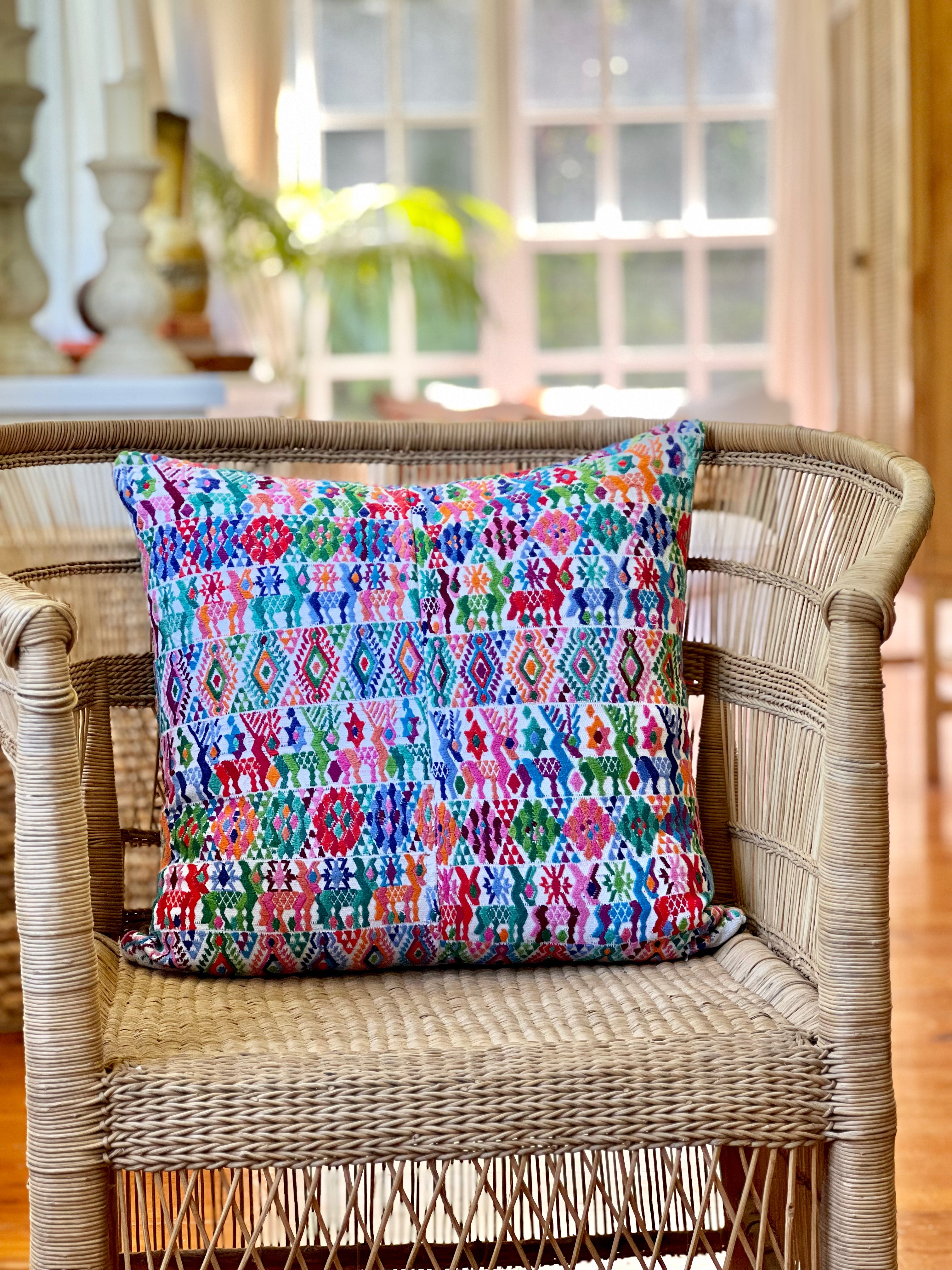 Pillow made from vintage Guatemalan huipil textiles