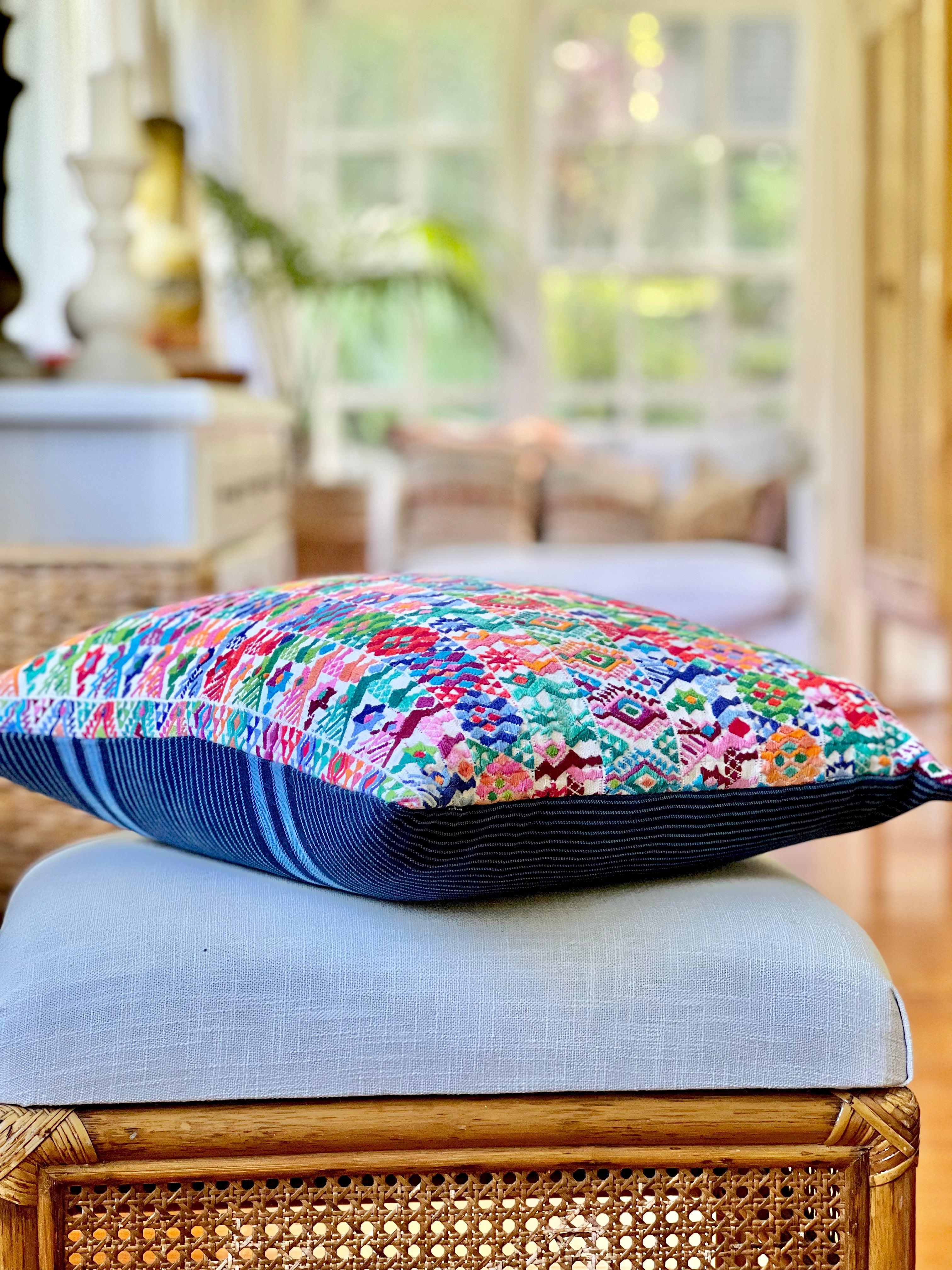 Pillow made from vintage Guatemalan huipil textiles
