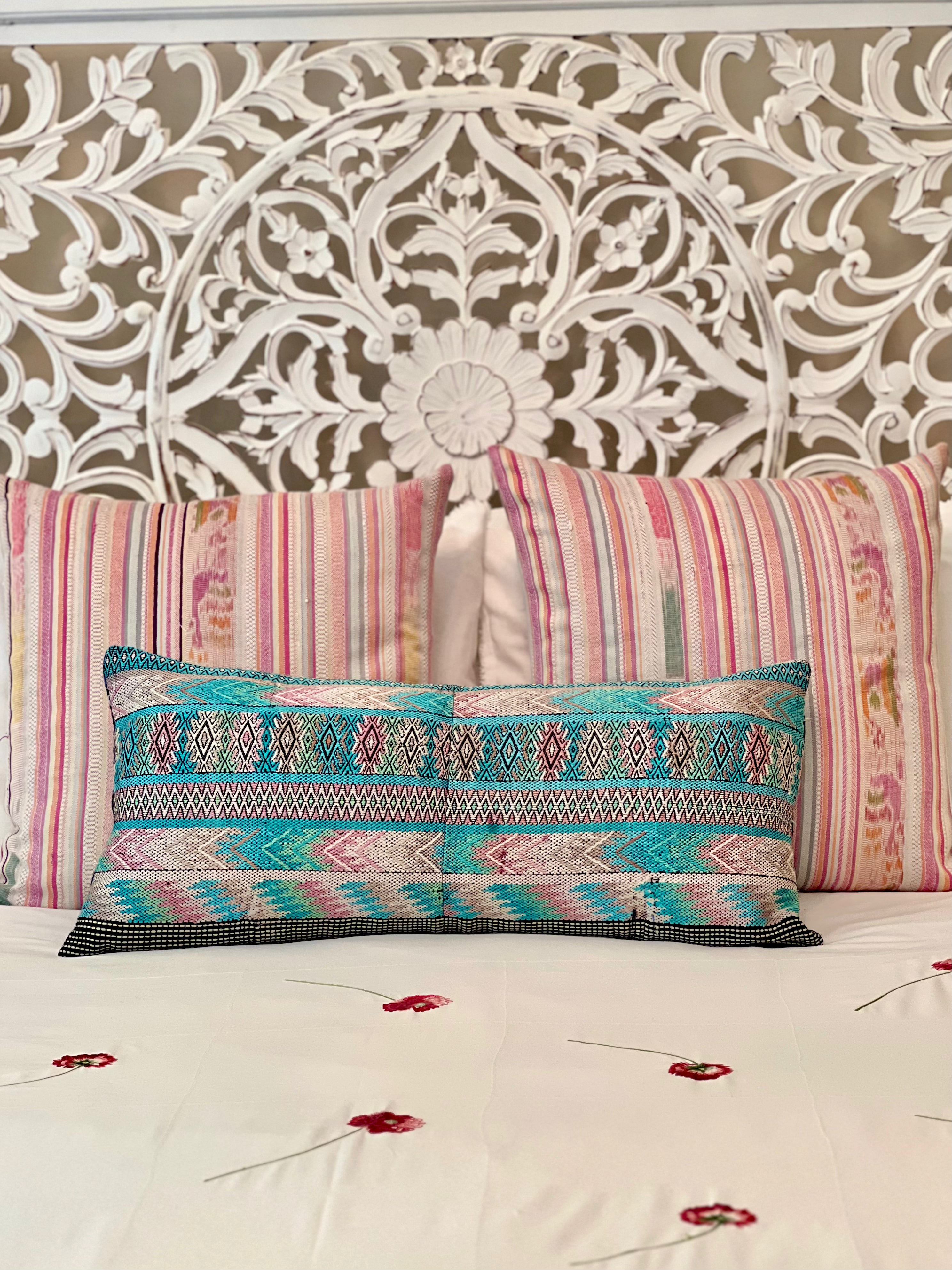 Pillow made from vintage Guatemalan huipil textiles