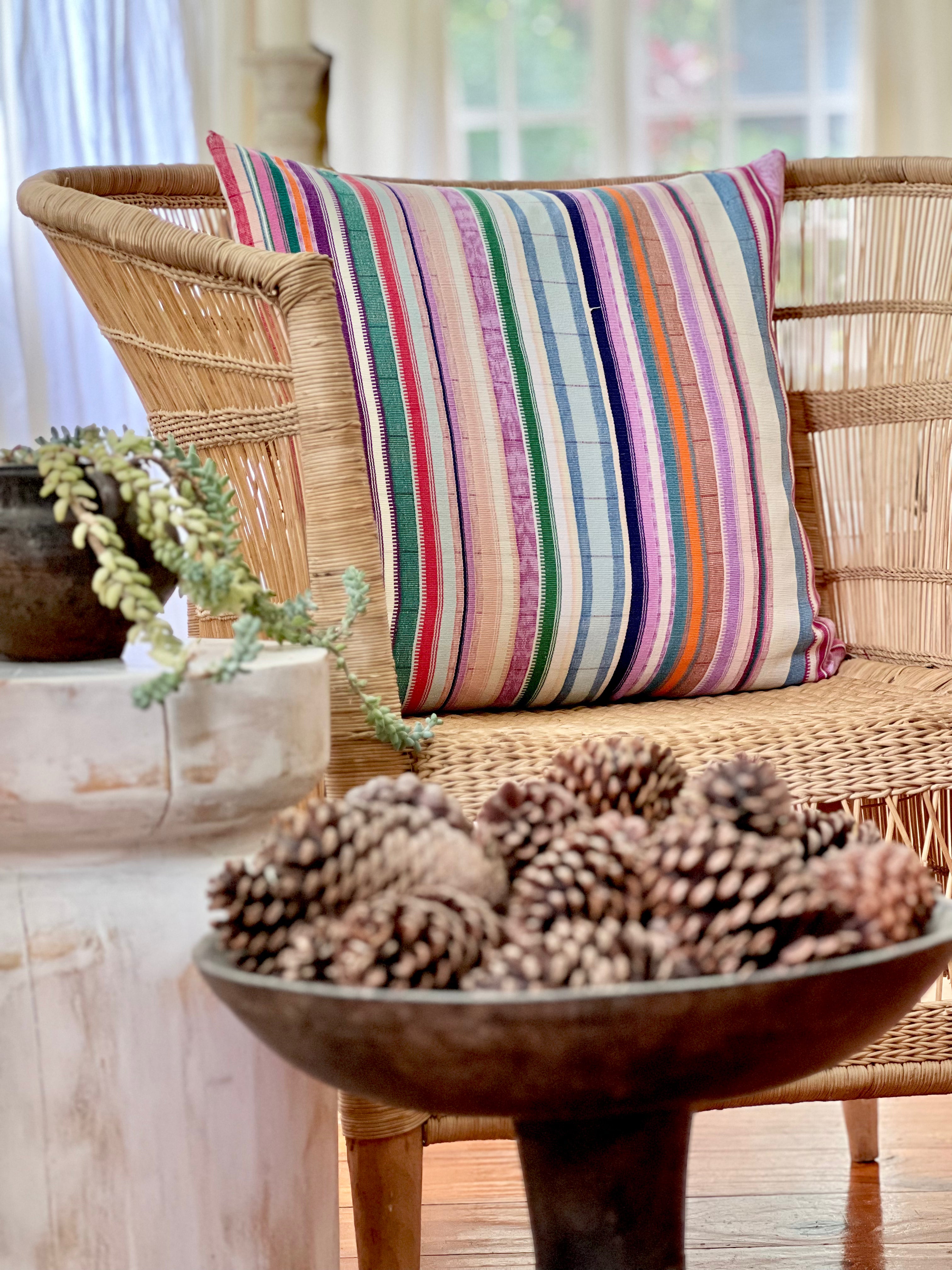 Embroidered Guatemalan huipil textile repurposed into a pillow