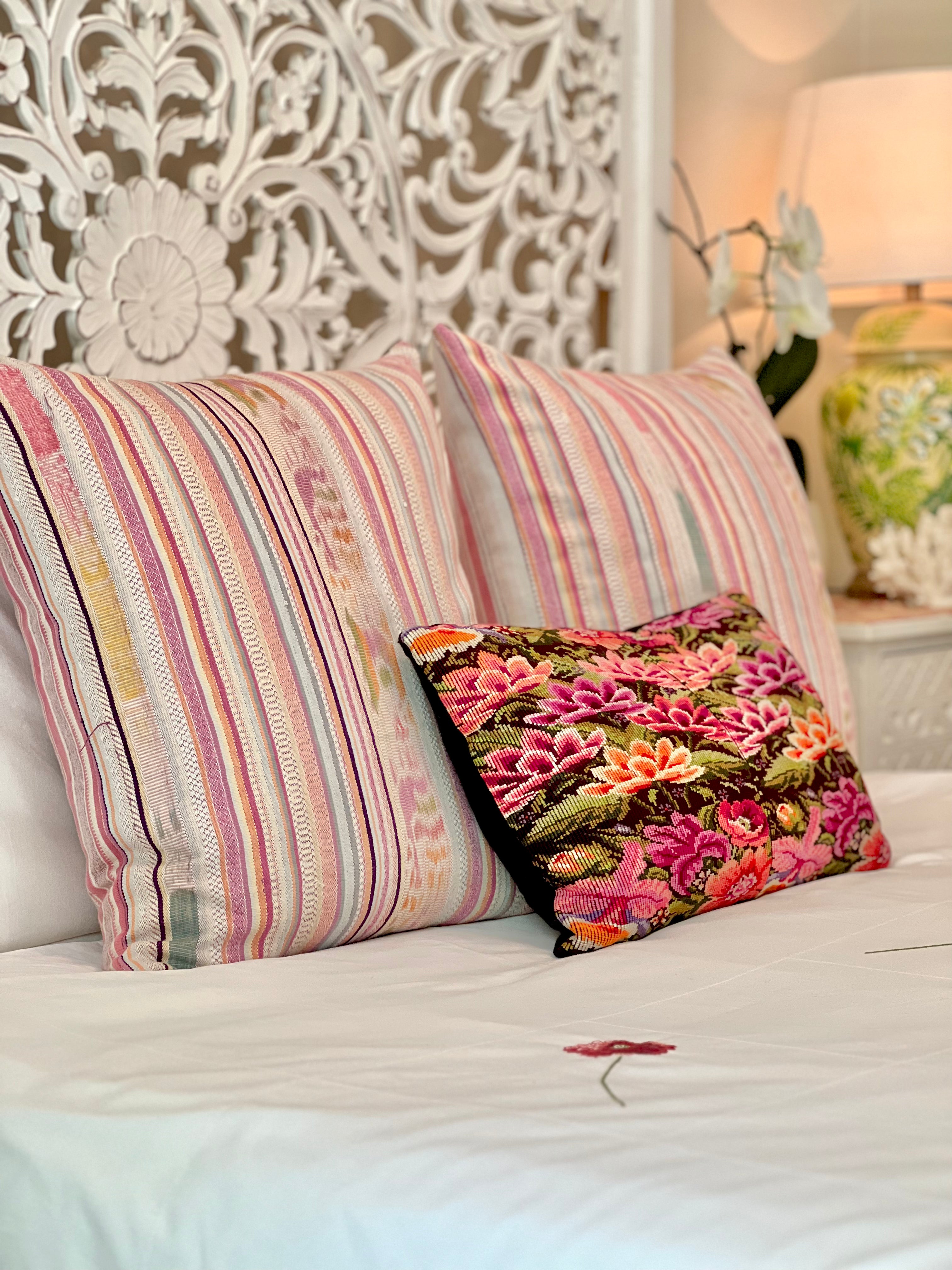 Pillow made from vintage Guatemalan huipil textiles