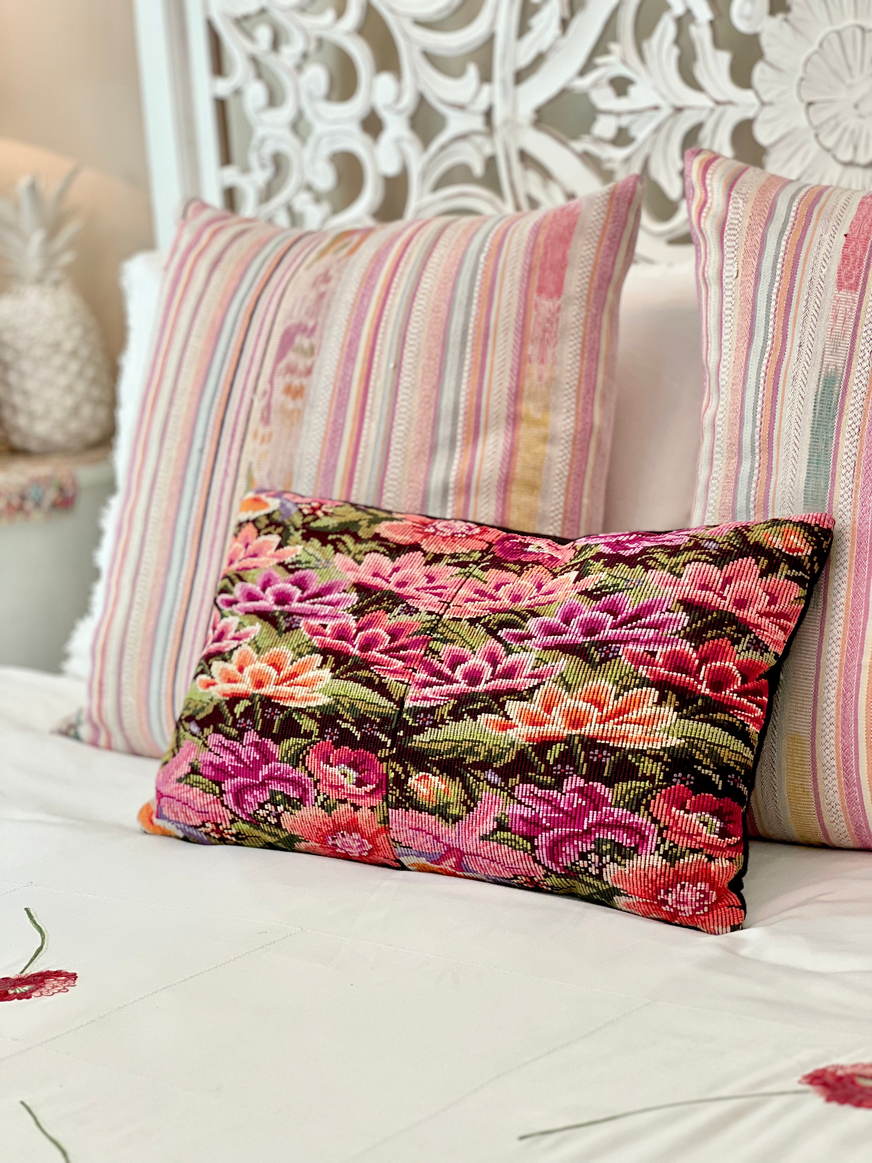 Pillow made from vintage Guatemalan huipil textiles