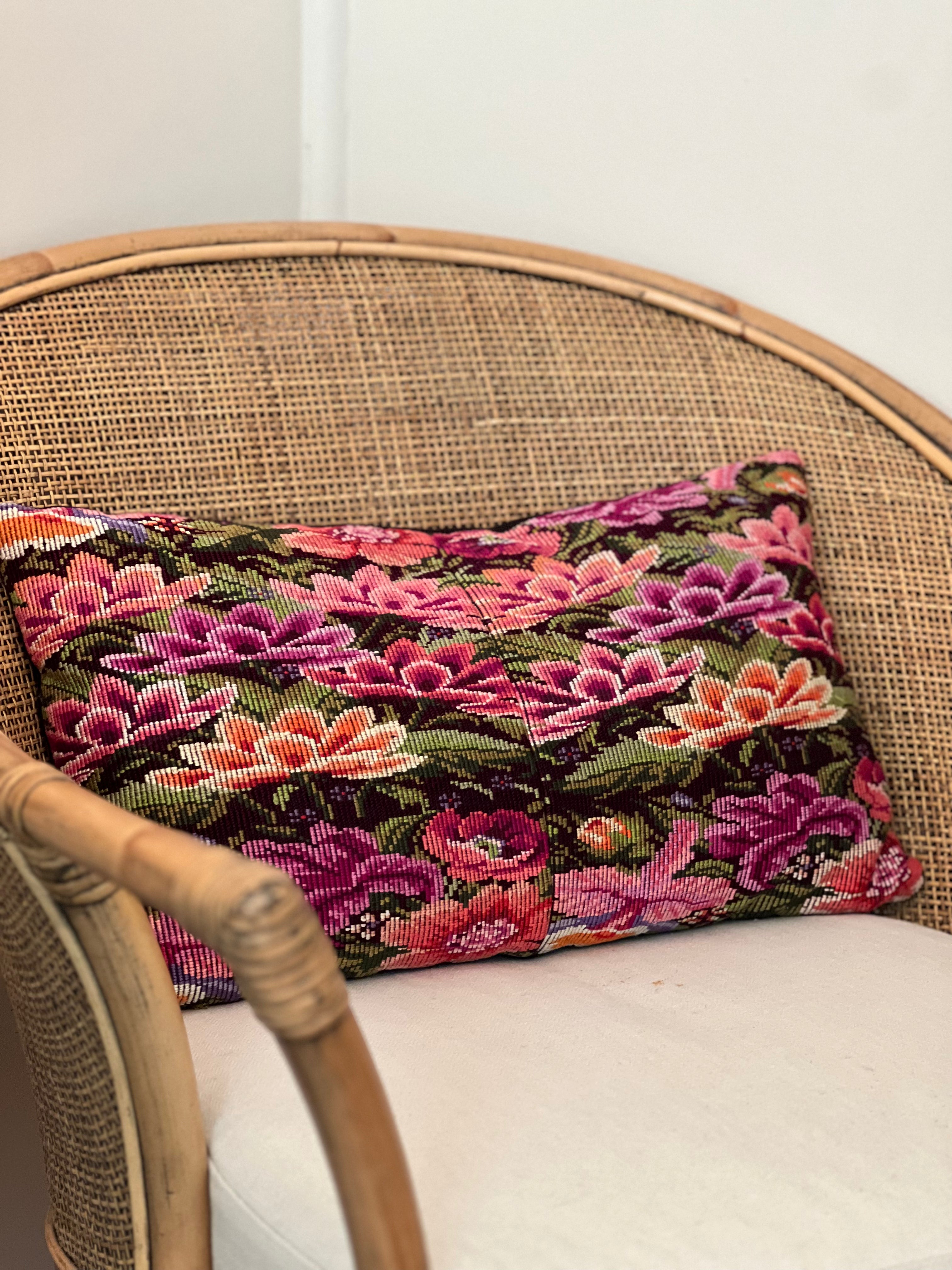 Pillow made from vintage Guatemalan huipil textiles