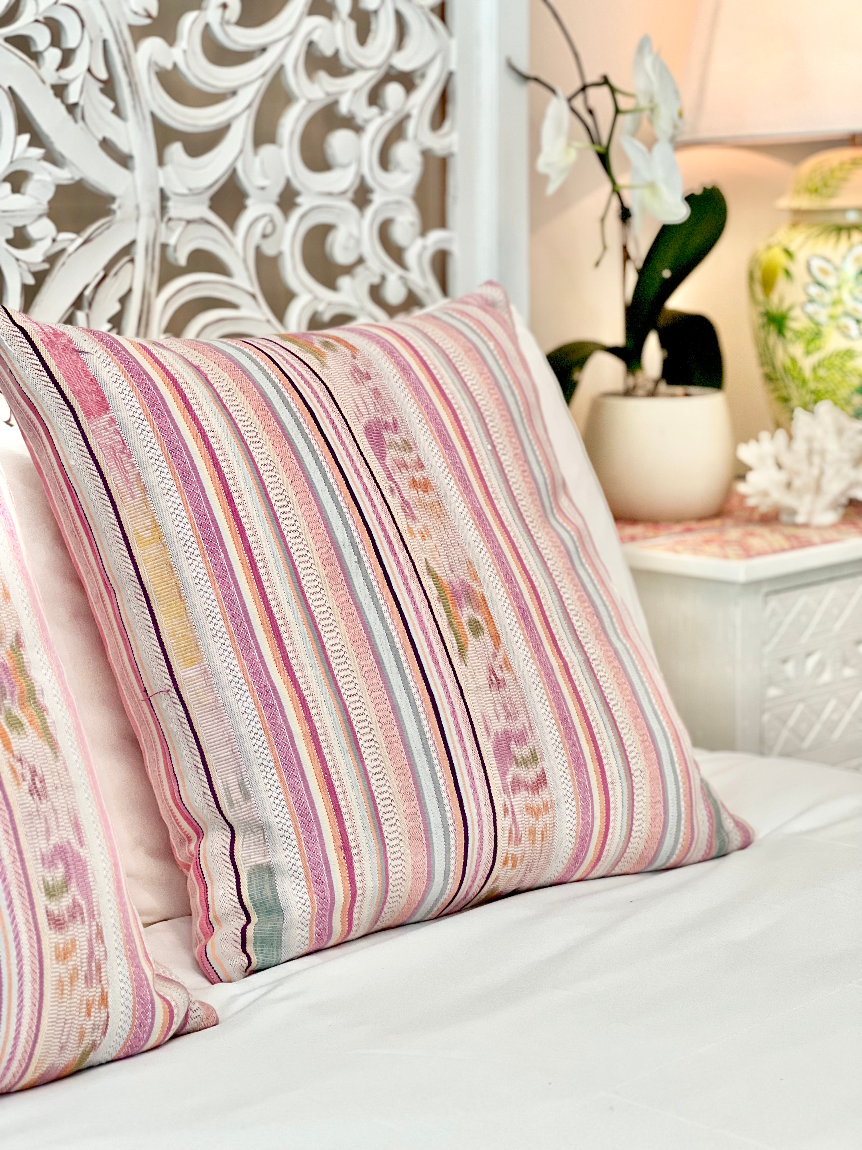 Pillow made from vintage Guatemalan huipil textiles