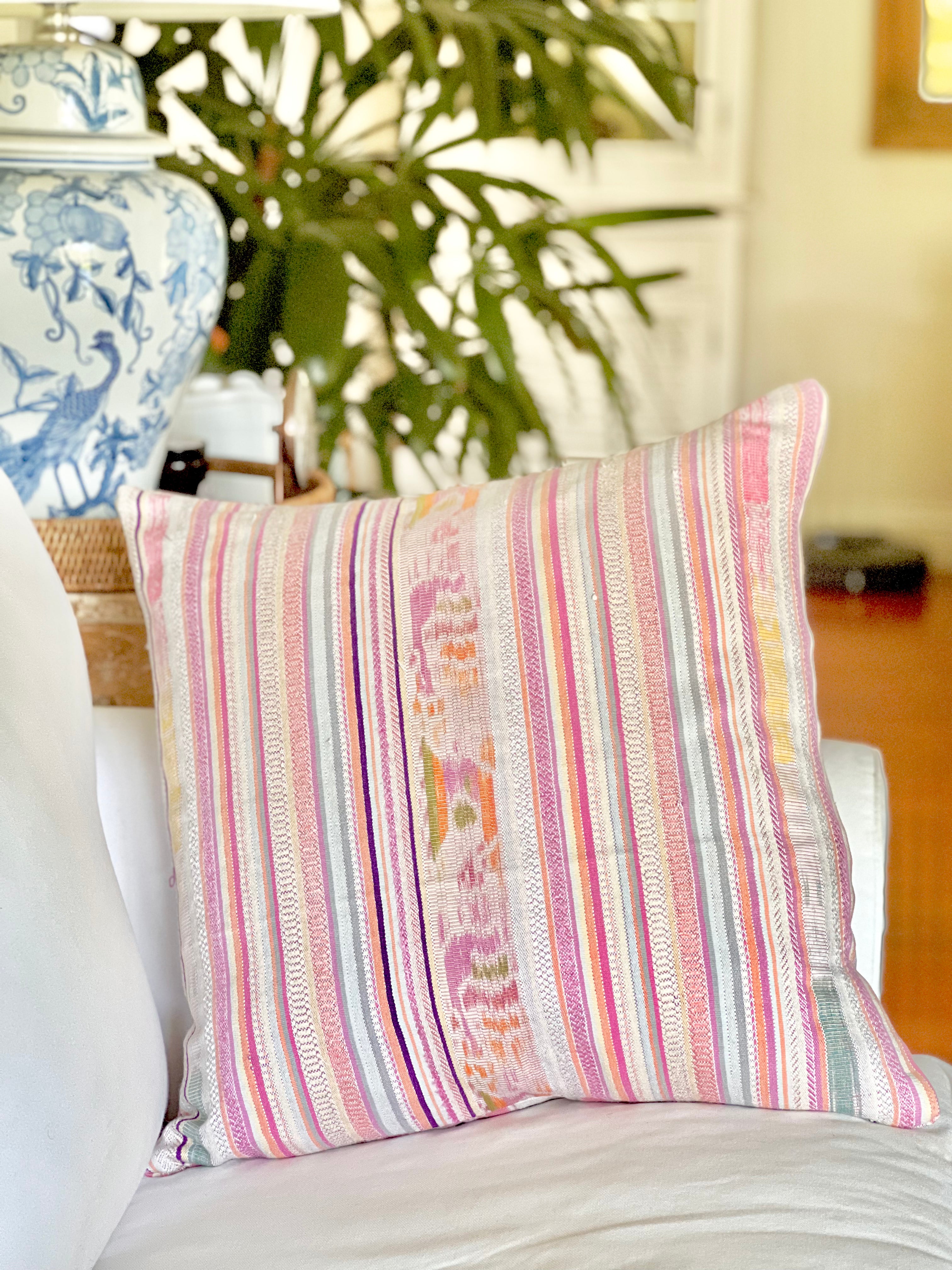 Pillow made from vintage Guatemalan huipil textiles