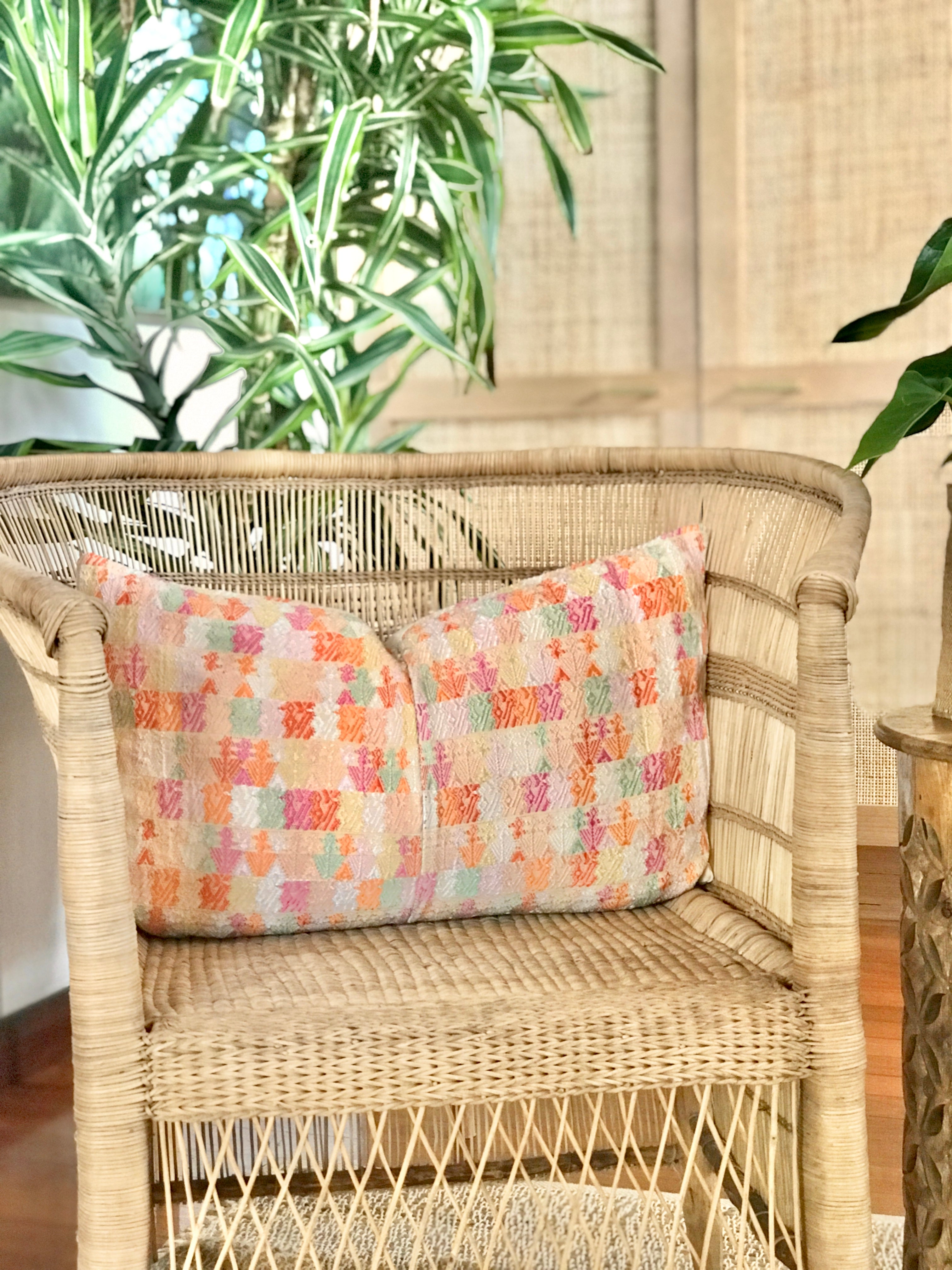 Pillow made from vintage Guatemalan huipil textiles
