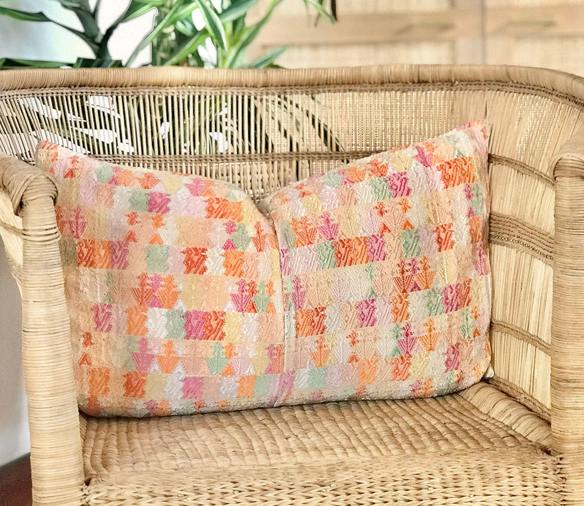 Pillow made from vintage Guatemalan huipil textiles