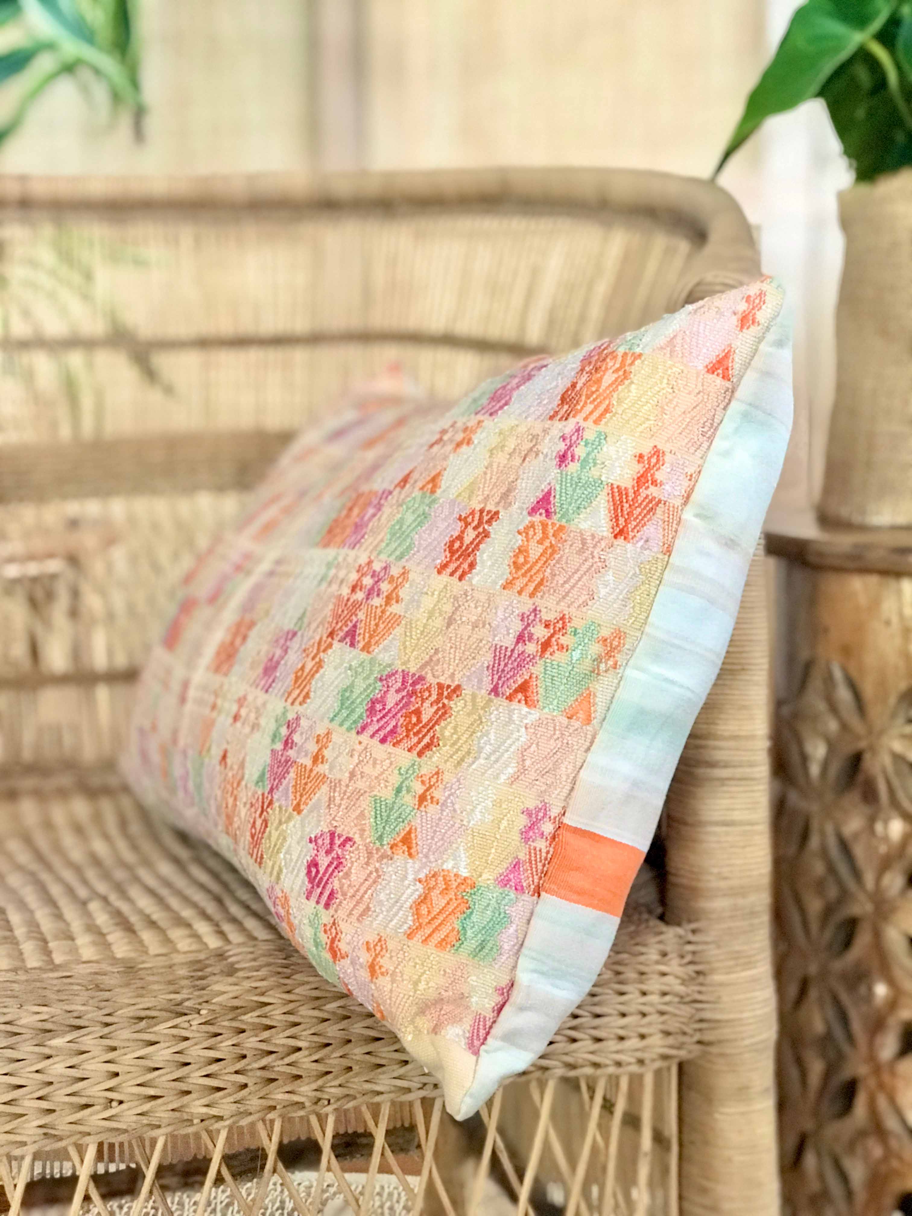 Pillow made from vintage Guatemalan huipil textiles