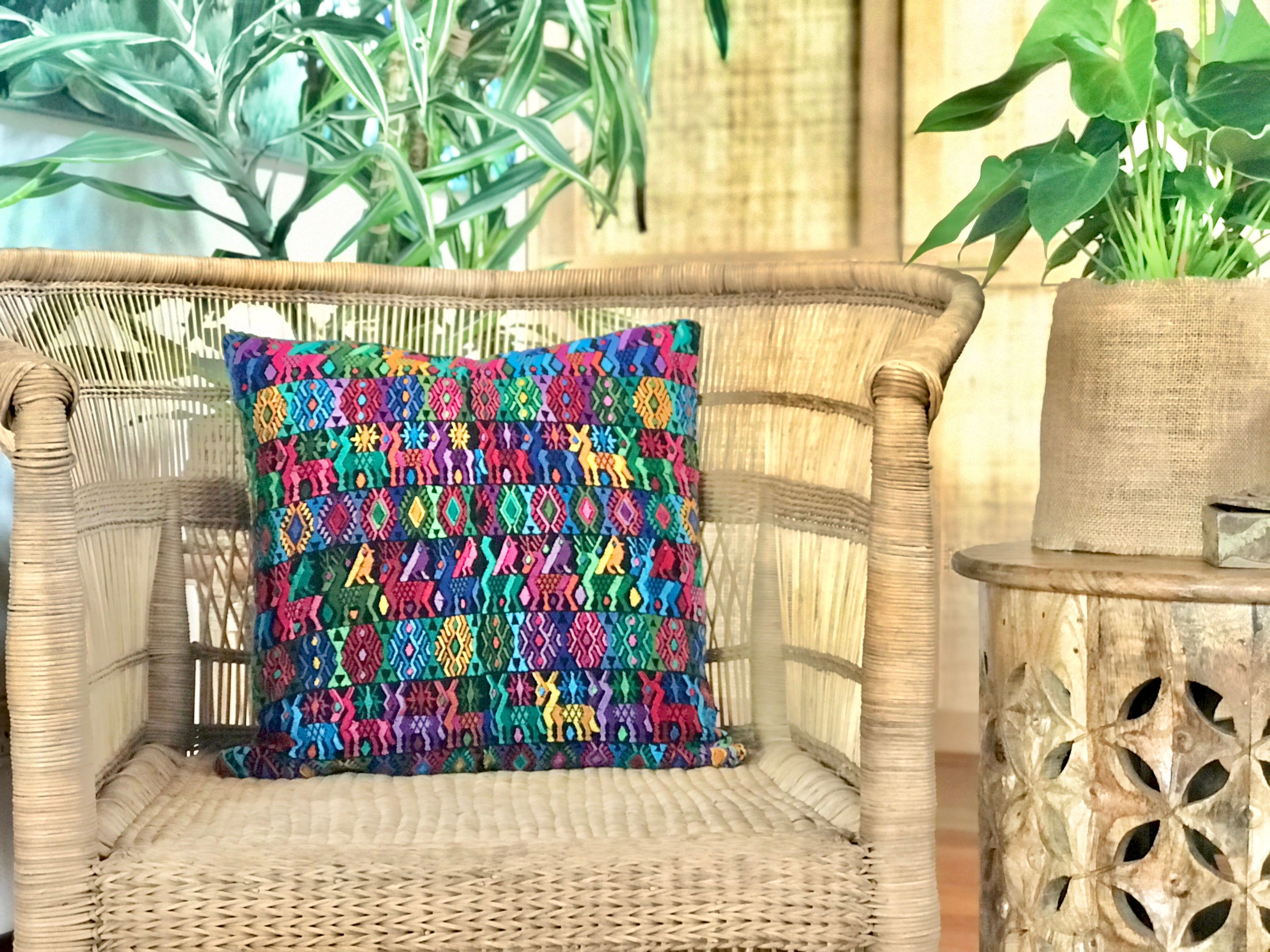 Embroidered Vintage textile huipil cushion